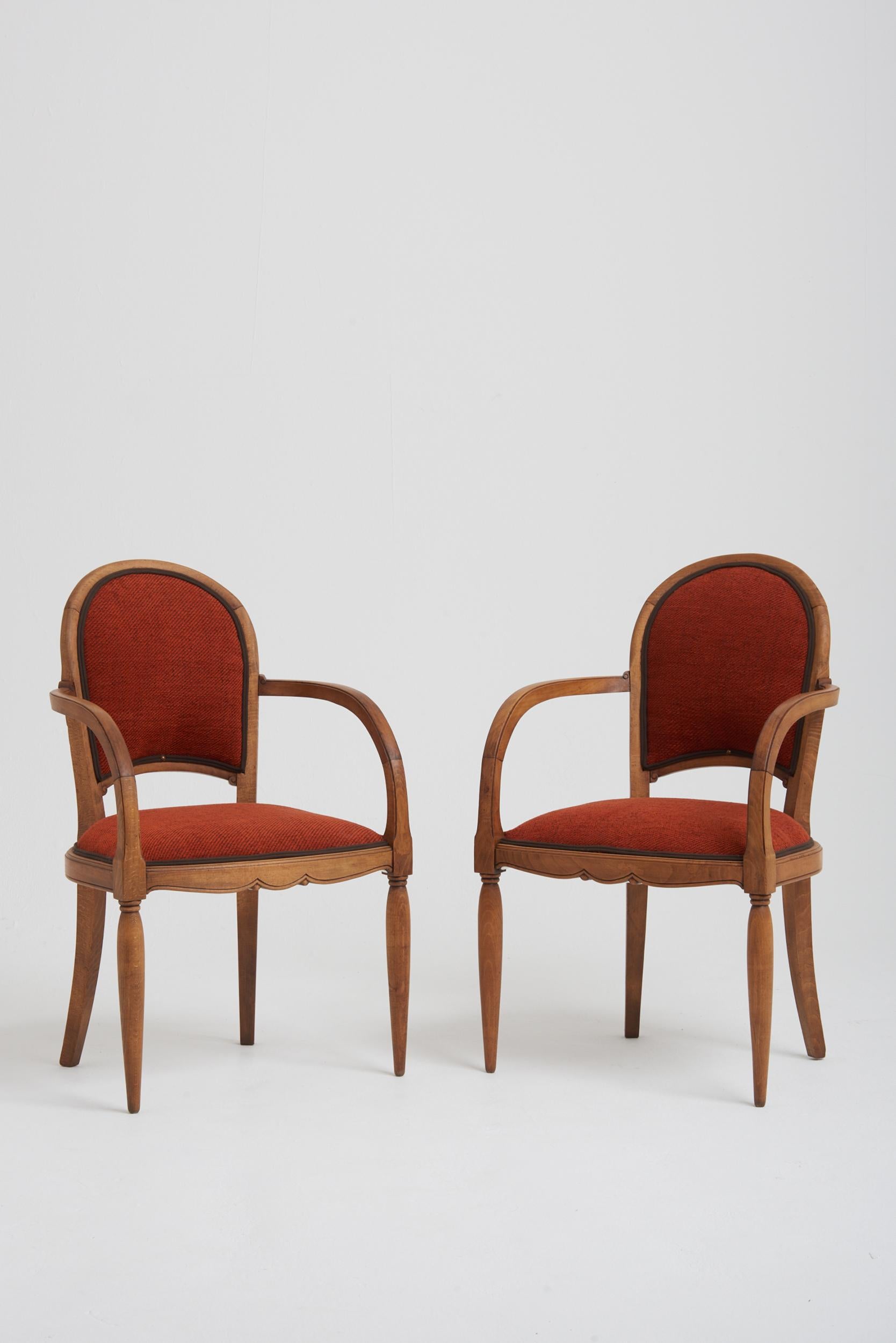 Pair of Art Deco armchairs.
France, circa 1920.
88.5 cm high by 53.5 cm wide by 53 cm depth, seat height 41 cm.