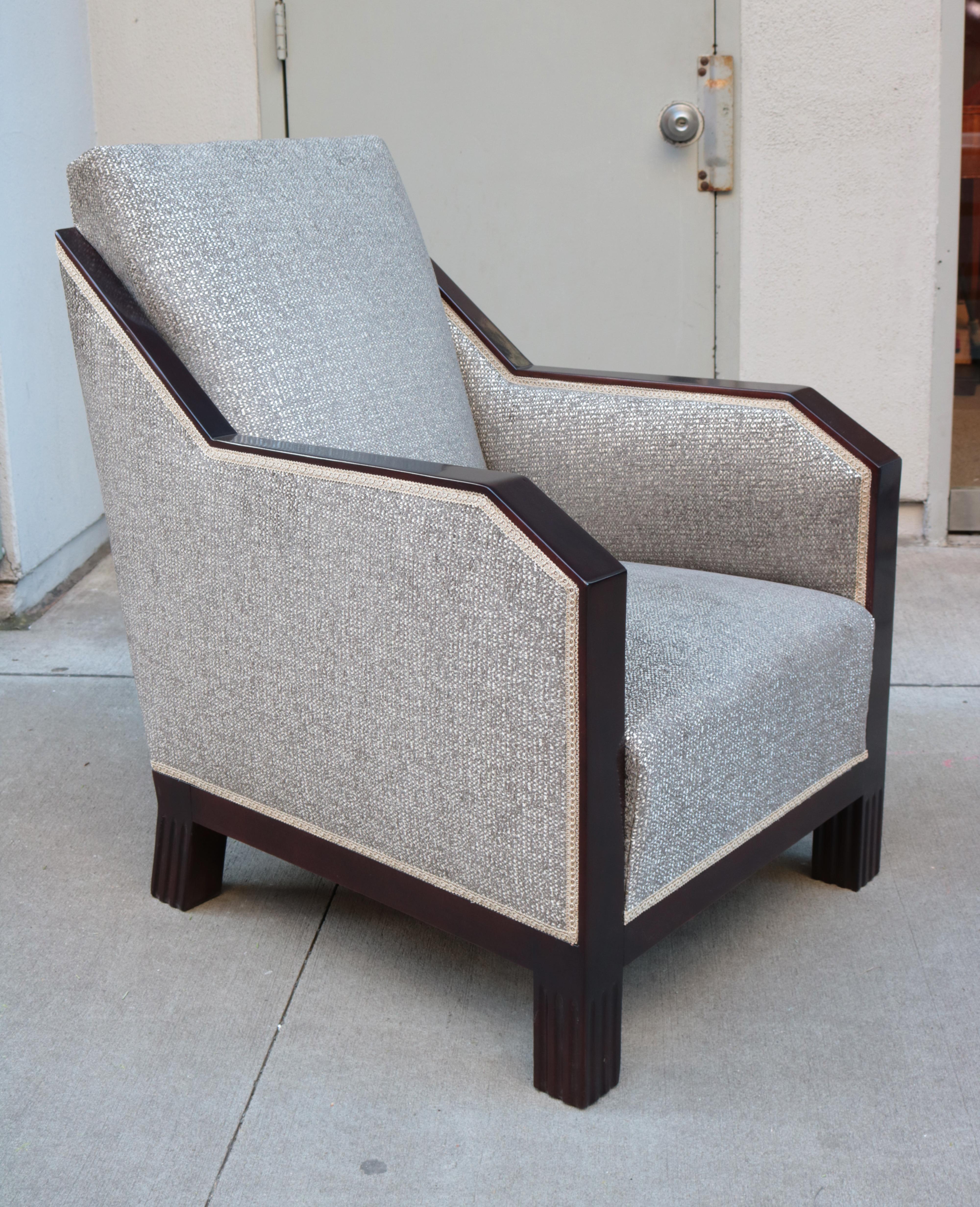 Stained Pair of Art Deco Armchairs For Sale