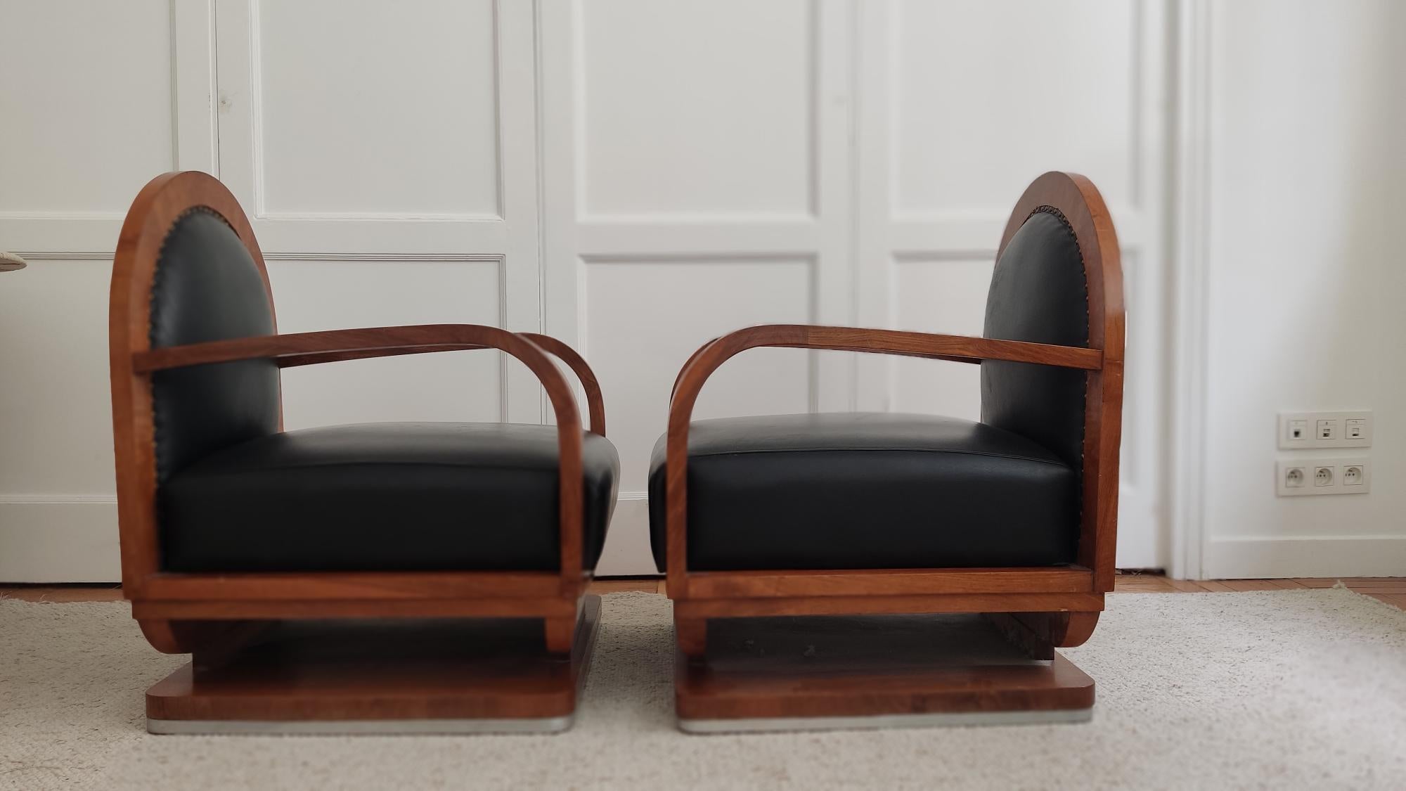 Wood Pair of Art deco armchairs 