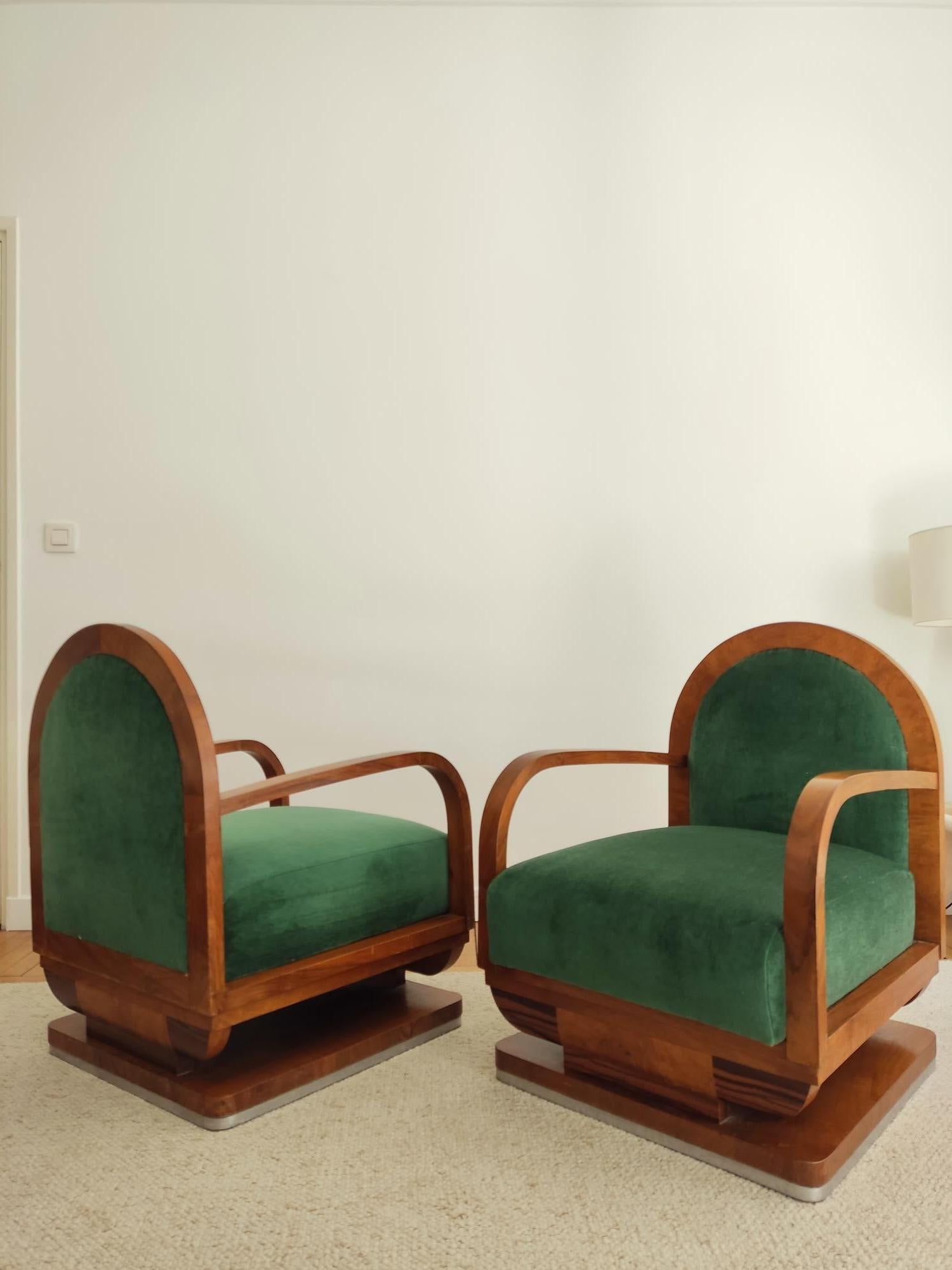 Wood Pair of Art deco armchairs  For Sale