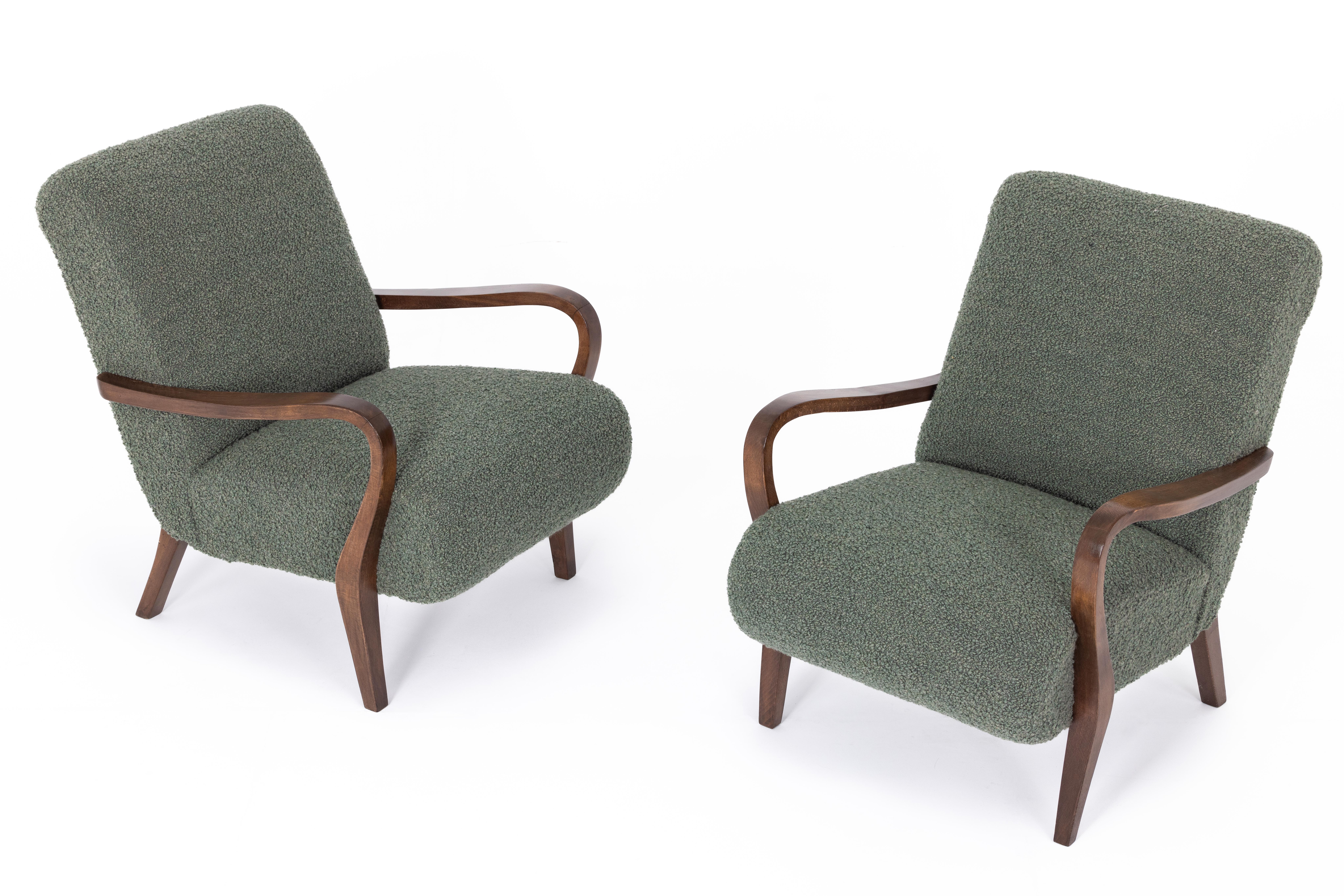 Wool Pair of art deco armchairs, France 1920s, Dedar fabric For Sale