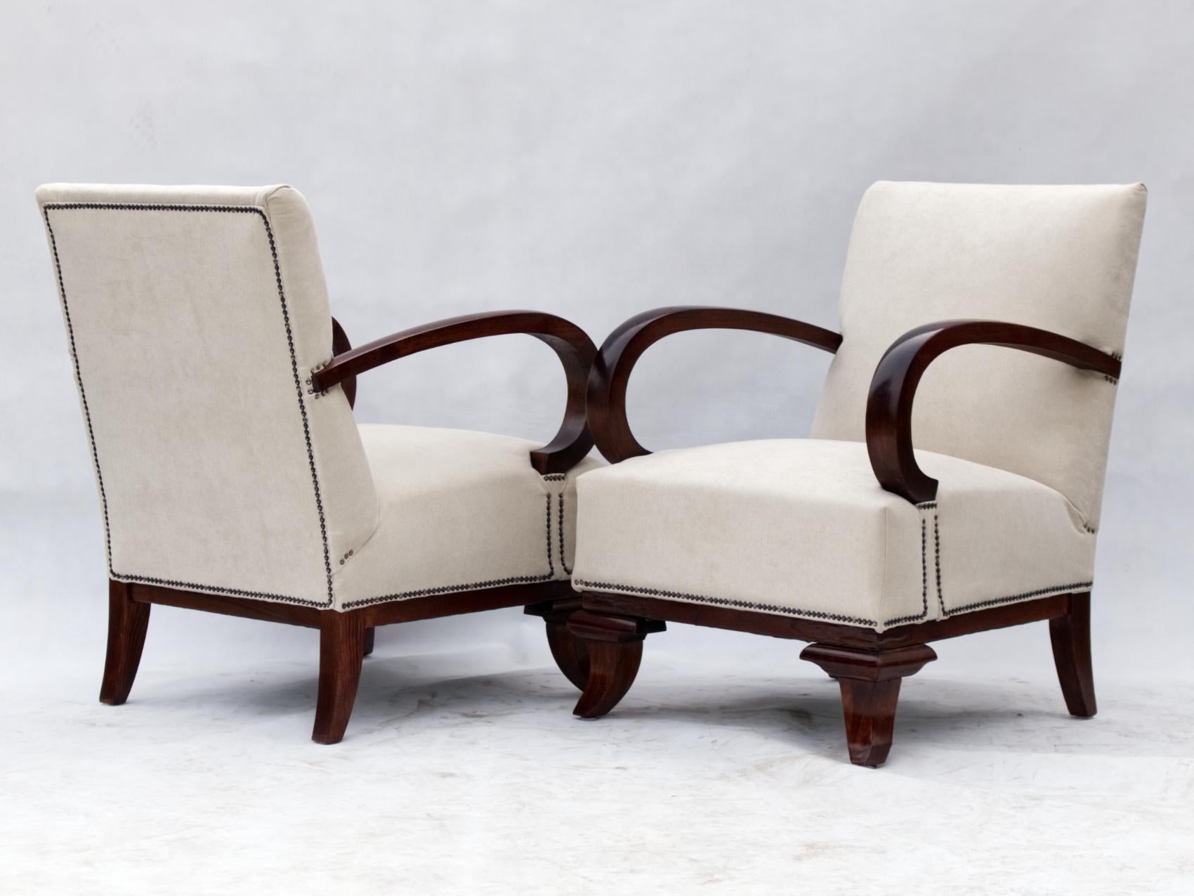 Hungarian Pair of Art Deco Armchairs, Fully Restored Attributed to Lajos Kozma, 1922