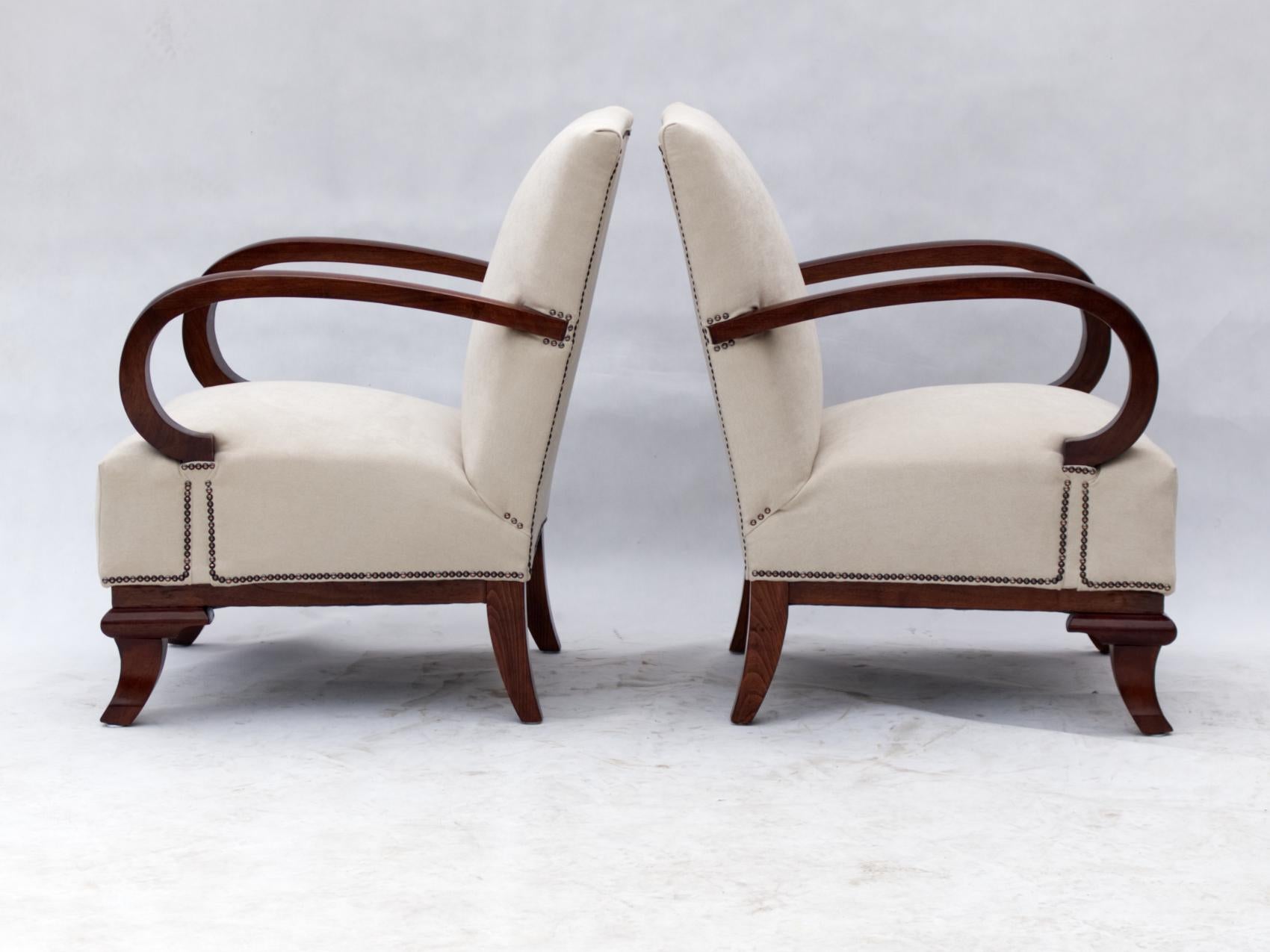Early 20th Century Pair of Art Deco Armchairs, Fully Restored Attributed to Lajos Kozma, 1922