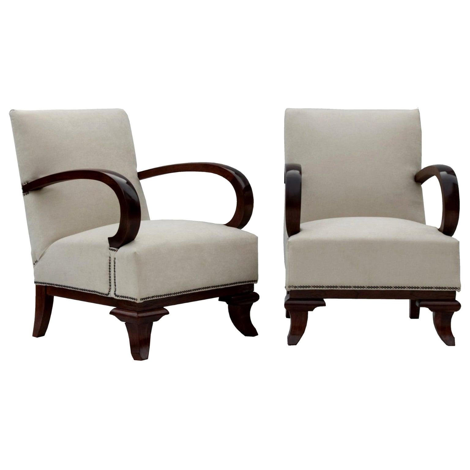 Pair of Art Deco Armchairs, Fully Restored Attributed to Lajos Kozma, 1922 For Sale at 1stDibs