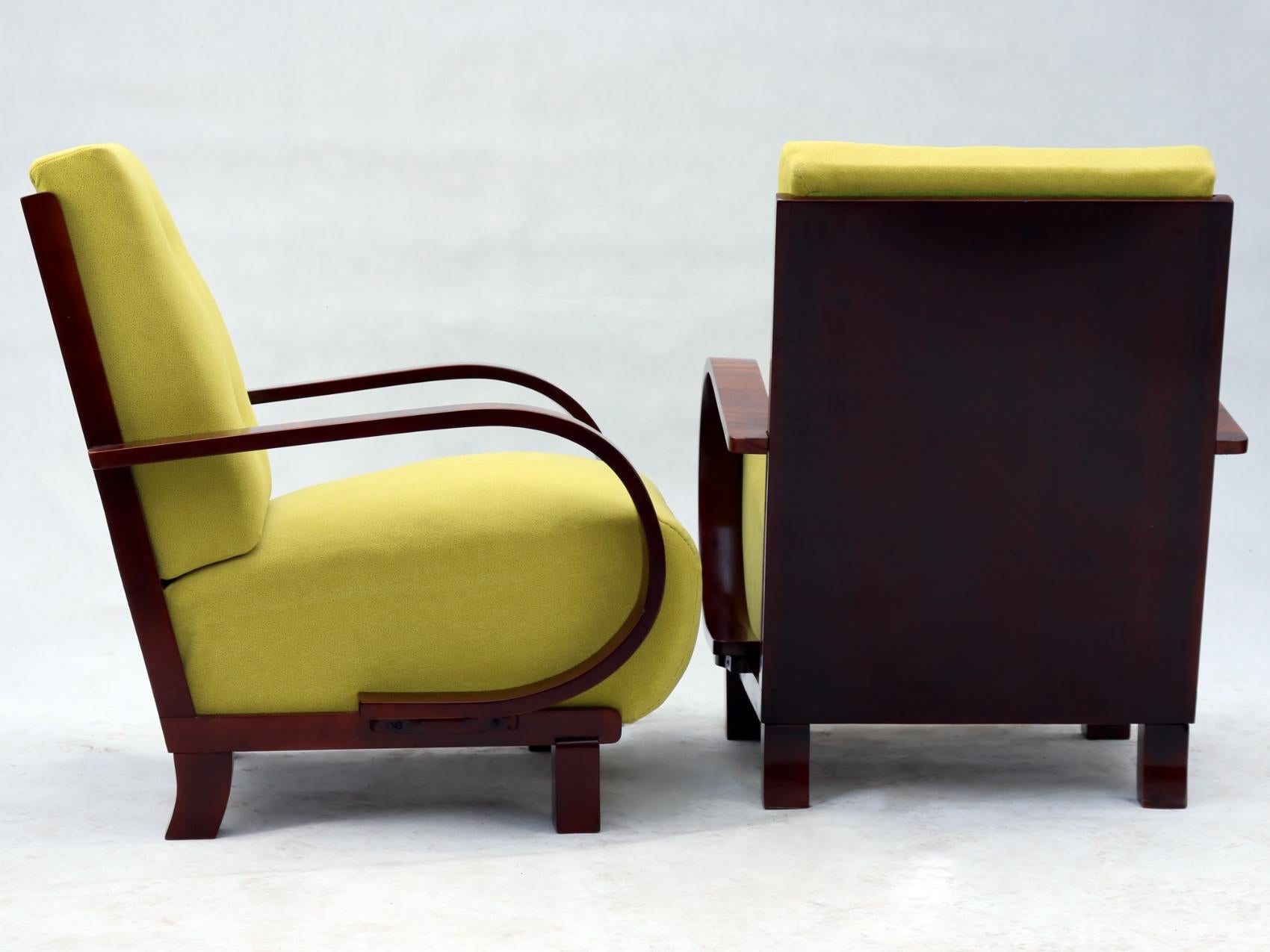 Upholstery Pair of Art Deco Armchairs Fully Restored, circa 1930