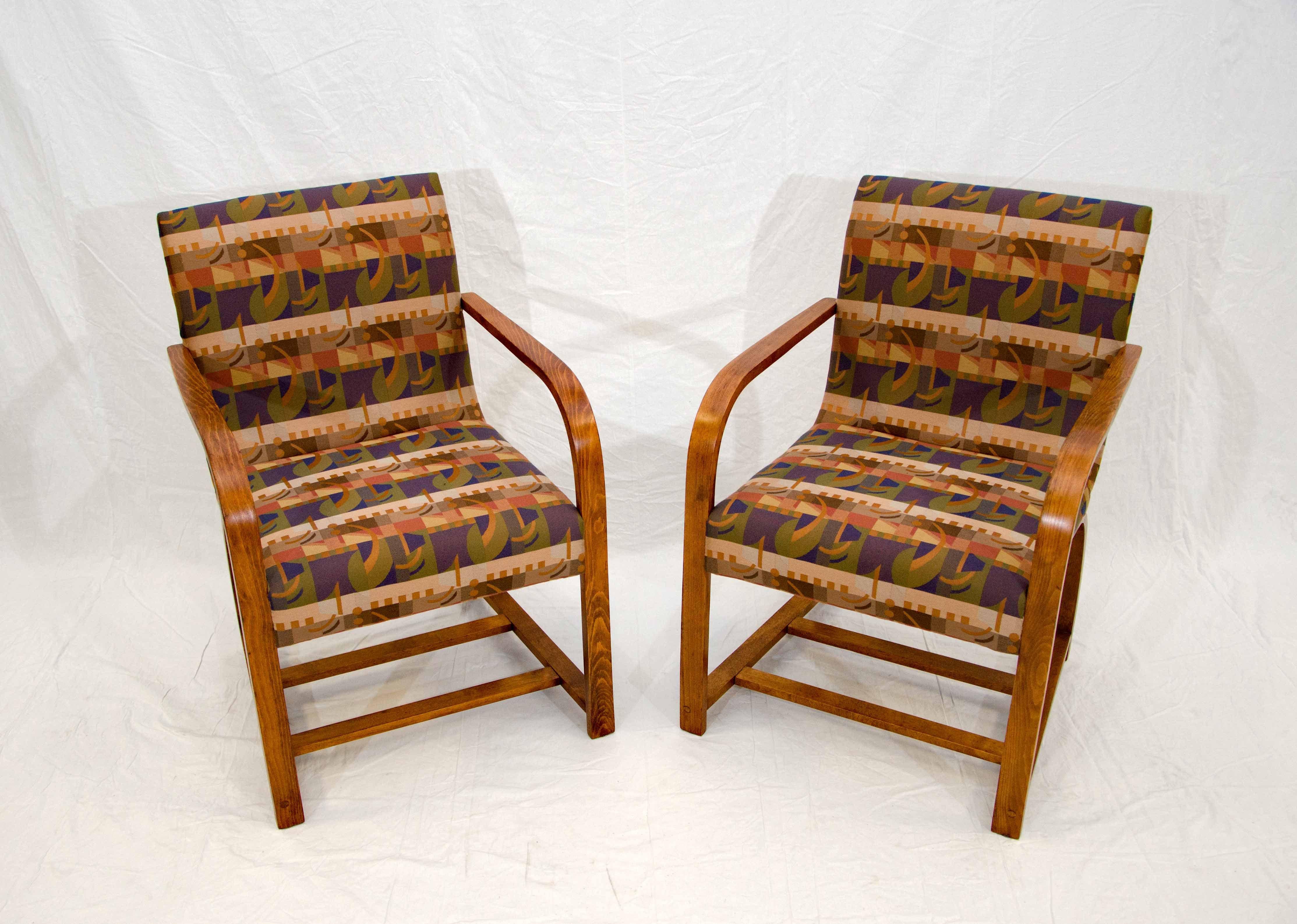 Nice pair of smaller size occasional armchairs, Model C2794 C, designed by Gilbert Rohde and manufactured 1936-1941 by the Heywood Wakefield Co. They are very comfortable with just the right slant to the back and ample seat space. They retain the