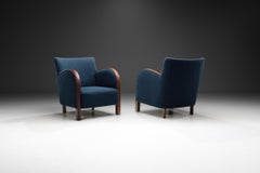 Pair of Art Deco Armchairs in Blue Upholstery, Europe 1930s