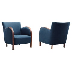 Pair of Art Deco Armchairs in Blue Upholstery, Europe 1930s