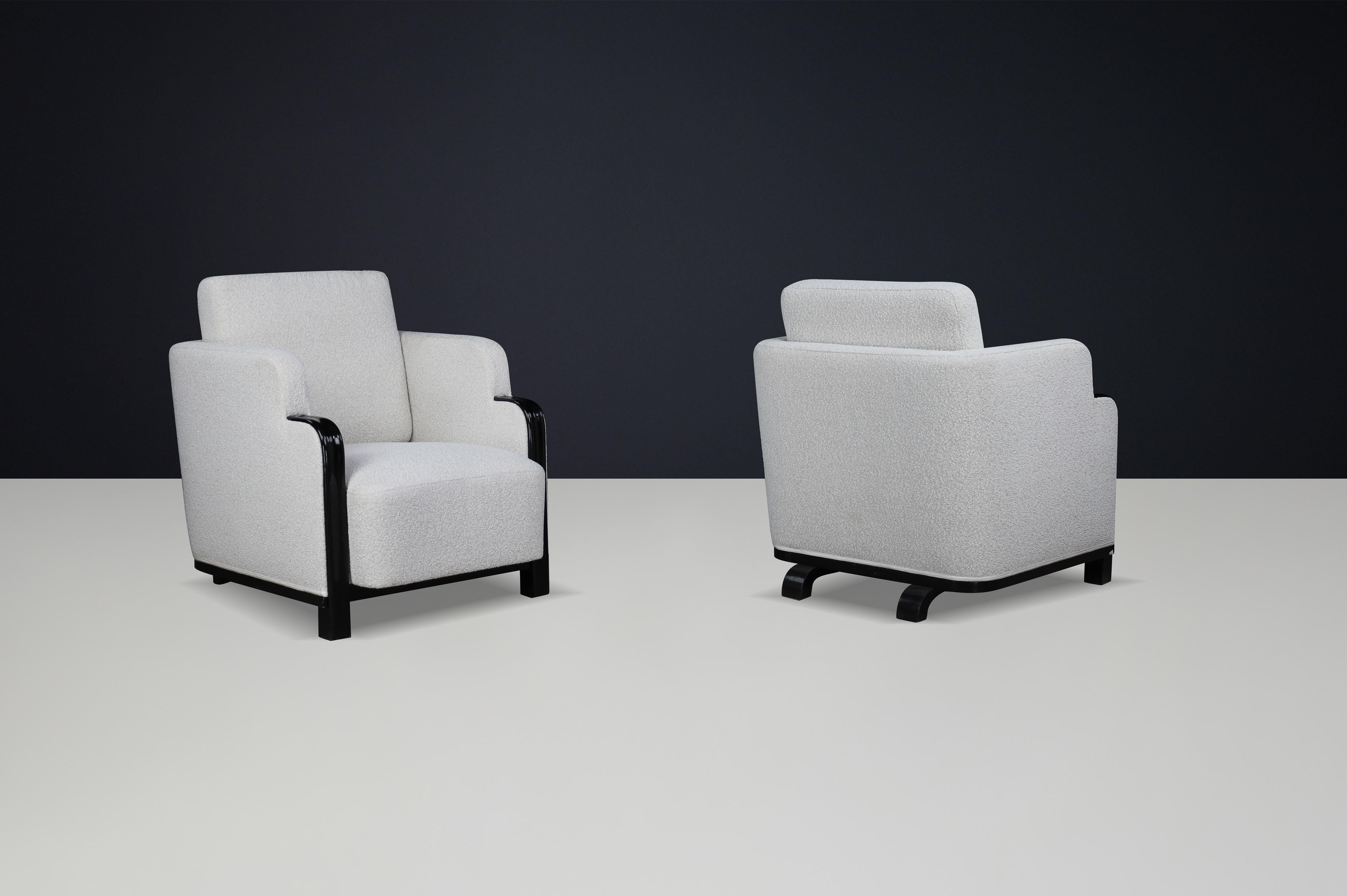 Coppia di poltrone Art Déco in Bouclé e legno laccato nero, Praga, anni '30 in vendita 5