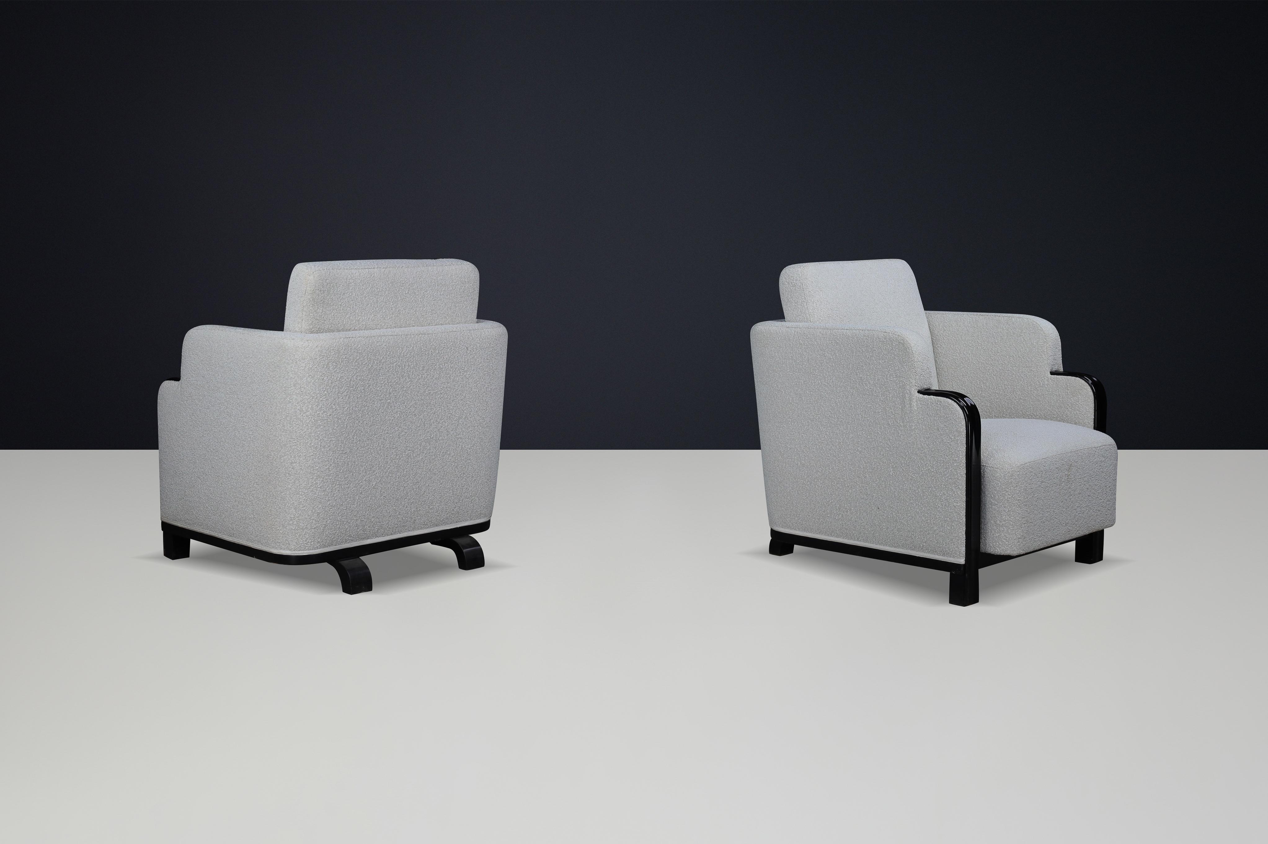 Coppia di poltrone Art Déco in Bouclé e legno laccato nero, Praga, anni '30 in vendita 6