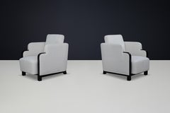 Pair of Art Deco Armchairs in Bouclé and Black Lacquered Wood, Prague, 1930s
