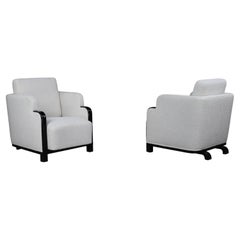 Pair of Art Deco Armchairs in Bouclé and Black Lacquered Wood, Prague, 1930s