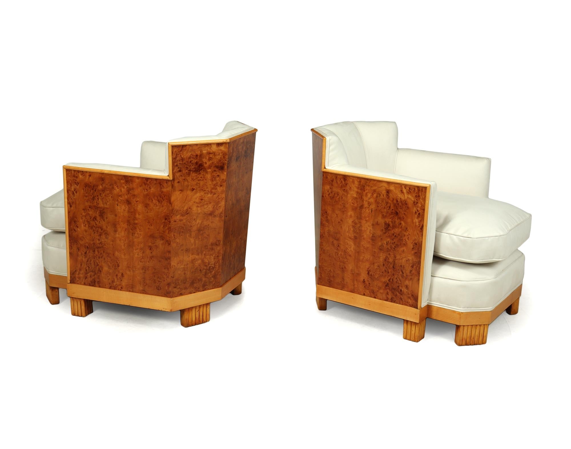 French Pair of Art Deco Armchairs in Burr Thuya