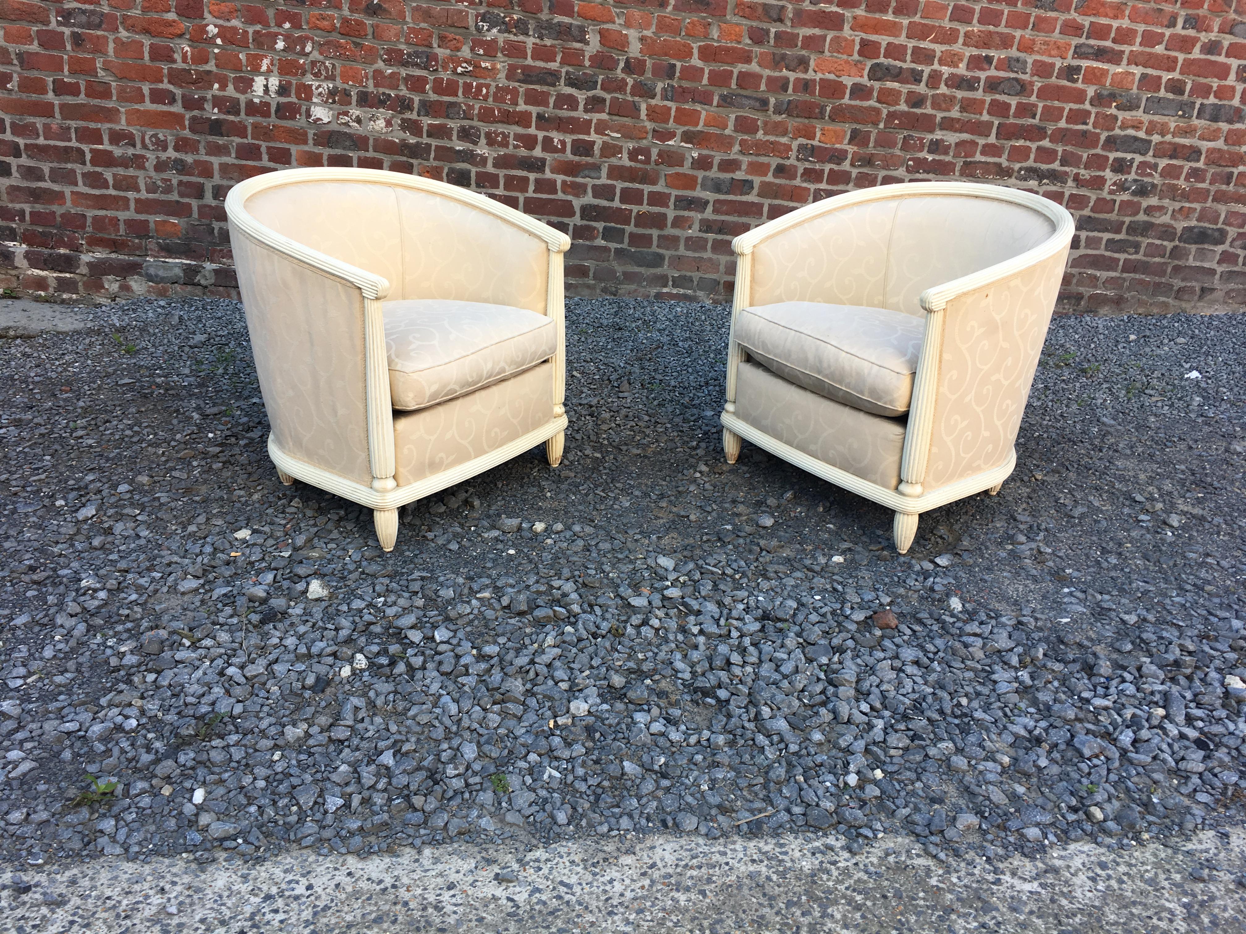 Pair of Art Deco Armchairs in Lacquered Wood, circa 1930 For Sale 5