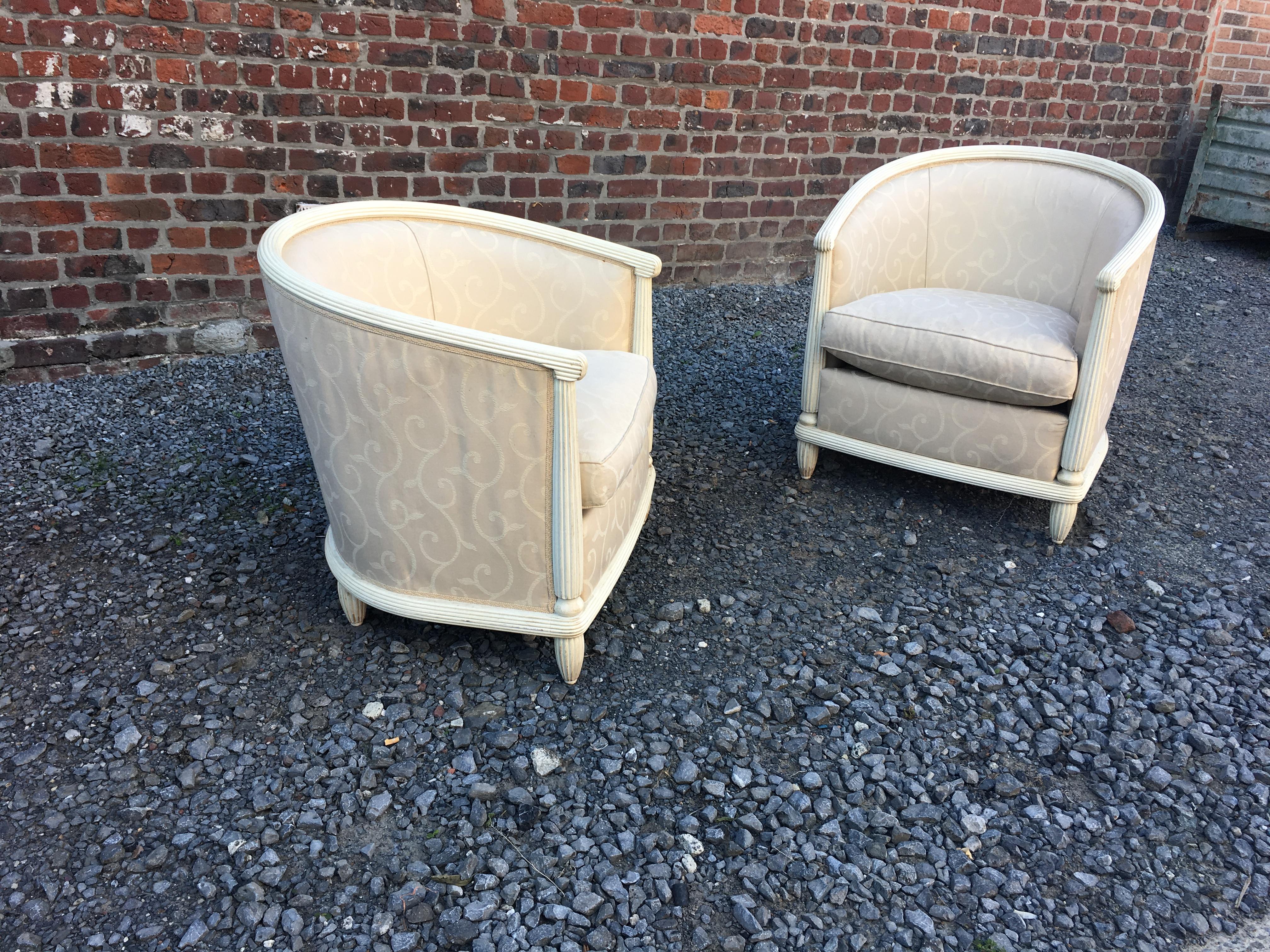 French Pair of Art Deco Armchairs in Lacquered Wood, circa 1930 For Sale