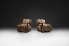 Pair of Art Deco Armchairs in Longhair Sheepskin, Europe Early 20th Century