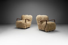 Pair of Art Deco Armchairs in Mongolian Longhair Sheepskin, Europe ca 1930s
