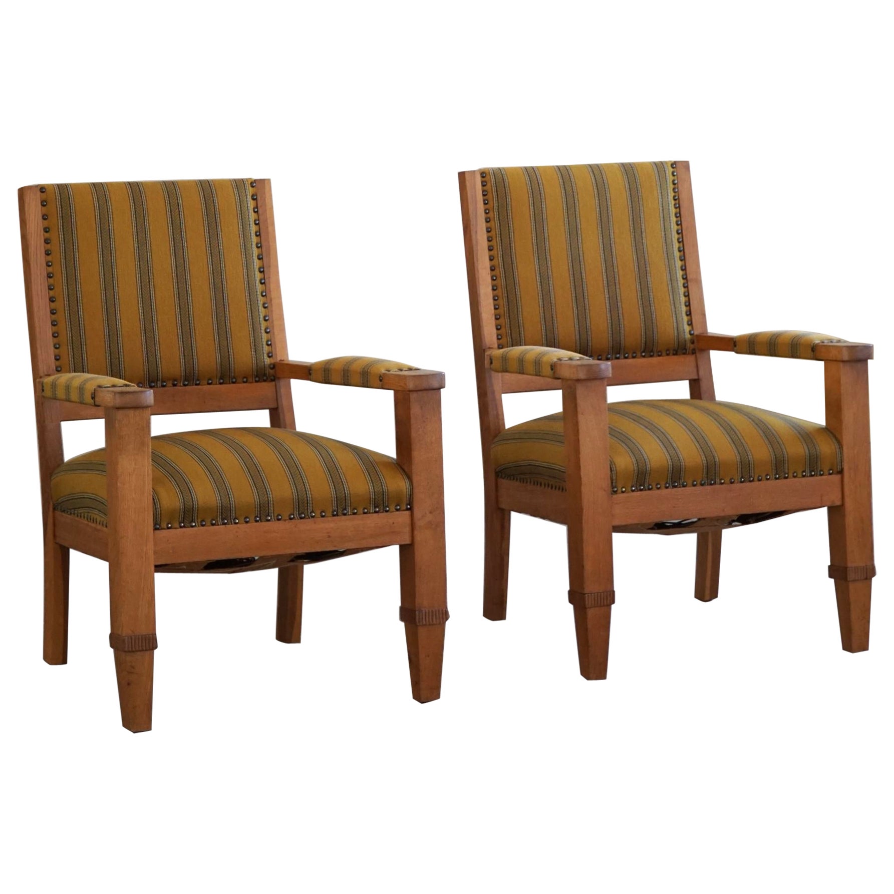 Paire de fauteuils Art Déco en chêne et tissu, ébéniste danois, années 1940