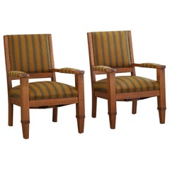 Paire de fauteuils Art Déco en chêne et tissu, ébéniste danois, années 1940