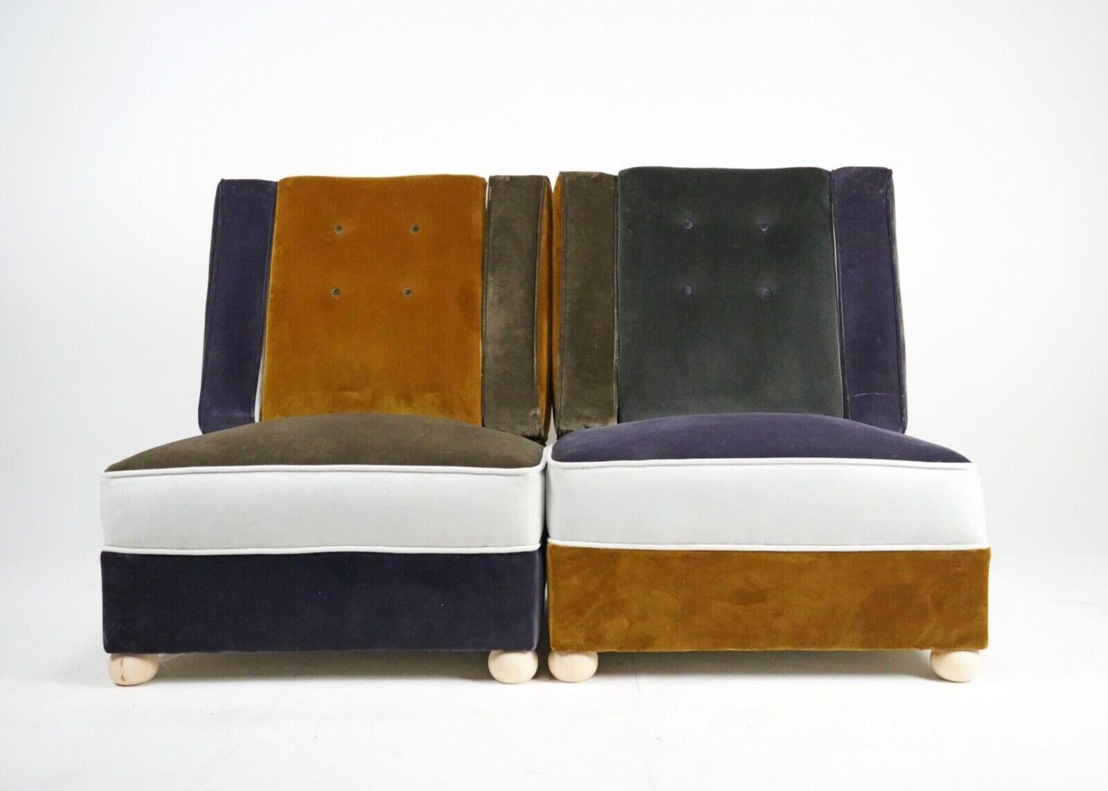 Pair of Art Deco Armchairs in Patchwork Velvet Panels With Moveable Arms For Sale 5