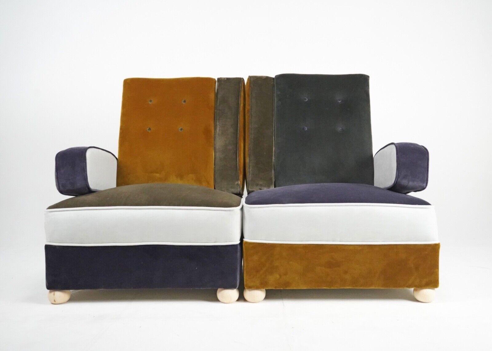 Pair of Art Deco Armchairs in Patchwork Velvet Panels With Moveable Arms For Sale 6