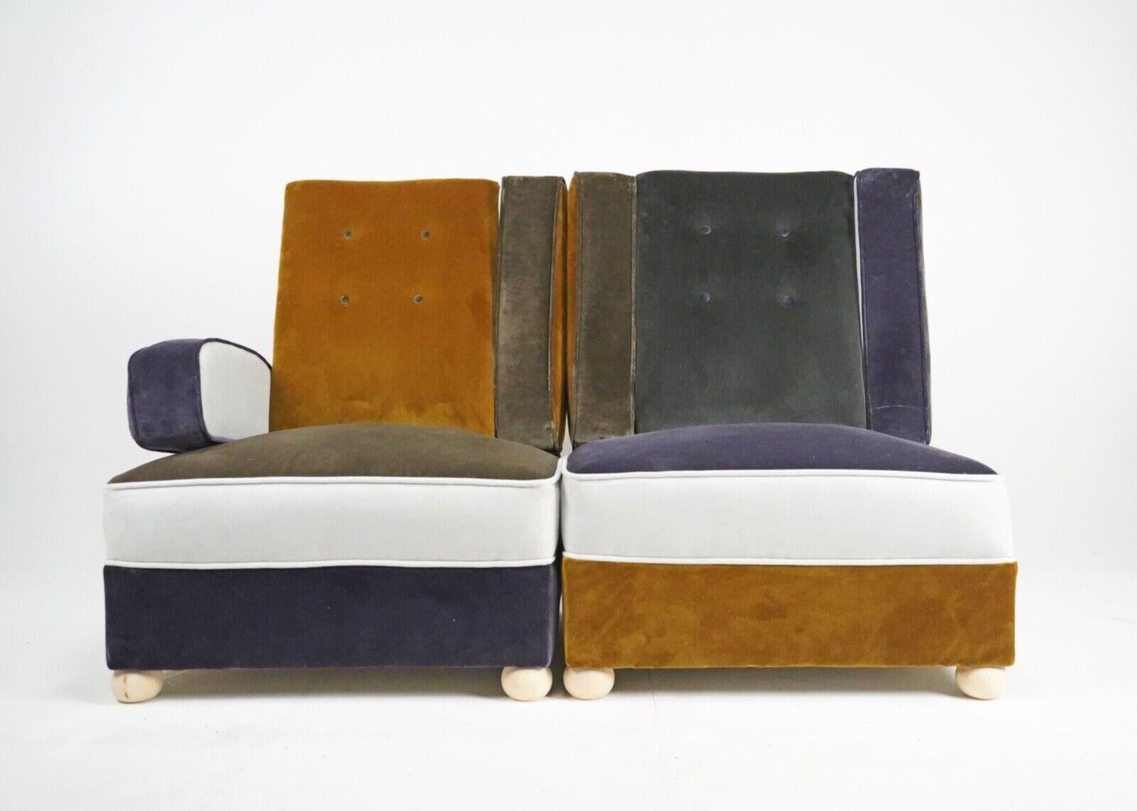 Pair of Art Deco Armchairs in Patchwork Velvet Panels With Moveable Arms For Sale 7