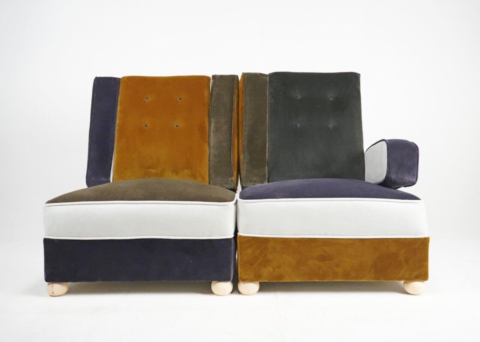 Paar Art-Déco-Sessel aus Patchwork-Samtplatten mit beweglichen Armlehnen (Art déco) im Angebot
