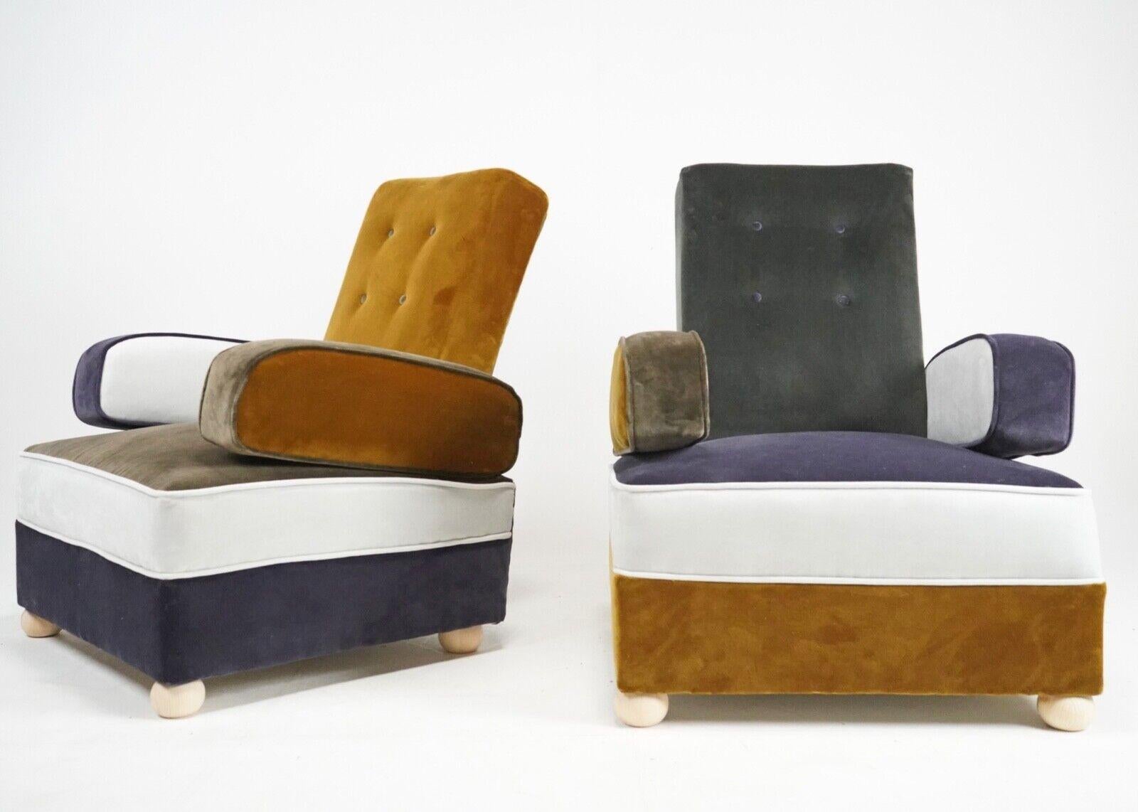Paar Art-Déco-Sessel aus Patchwork-Samtplatten mit beweglichen Armlehnen (20. Jahrhundert) im Angebot