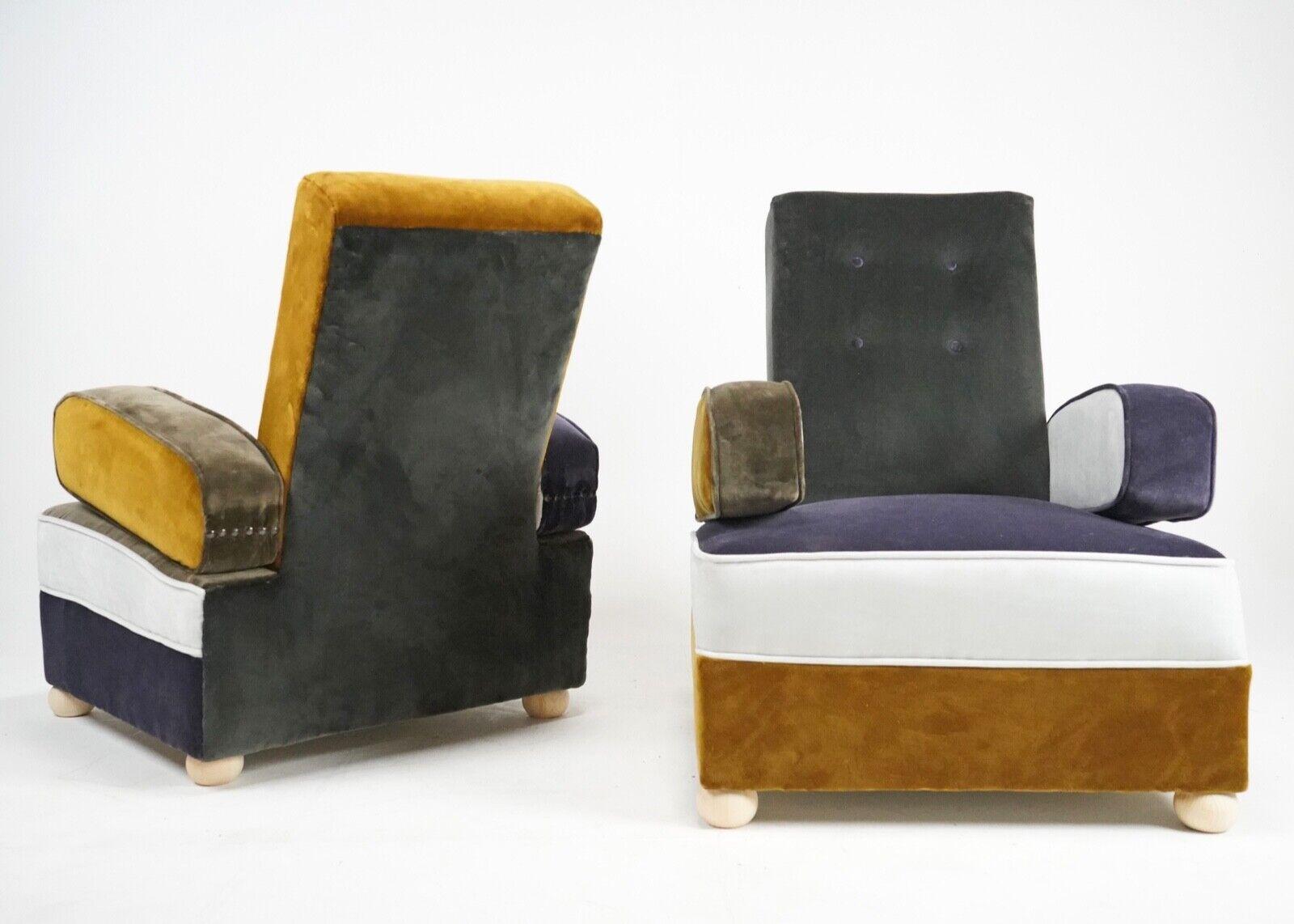 Paar Art-Déco-Sessel aus Patchwork-Samtplatten mit beweglichen Armlehnen im Angebot 2