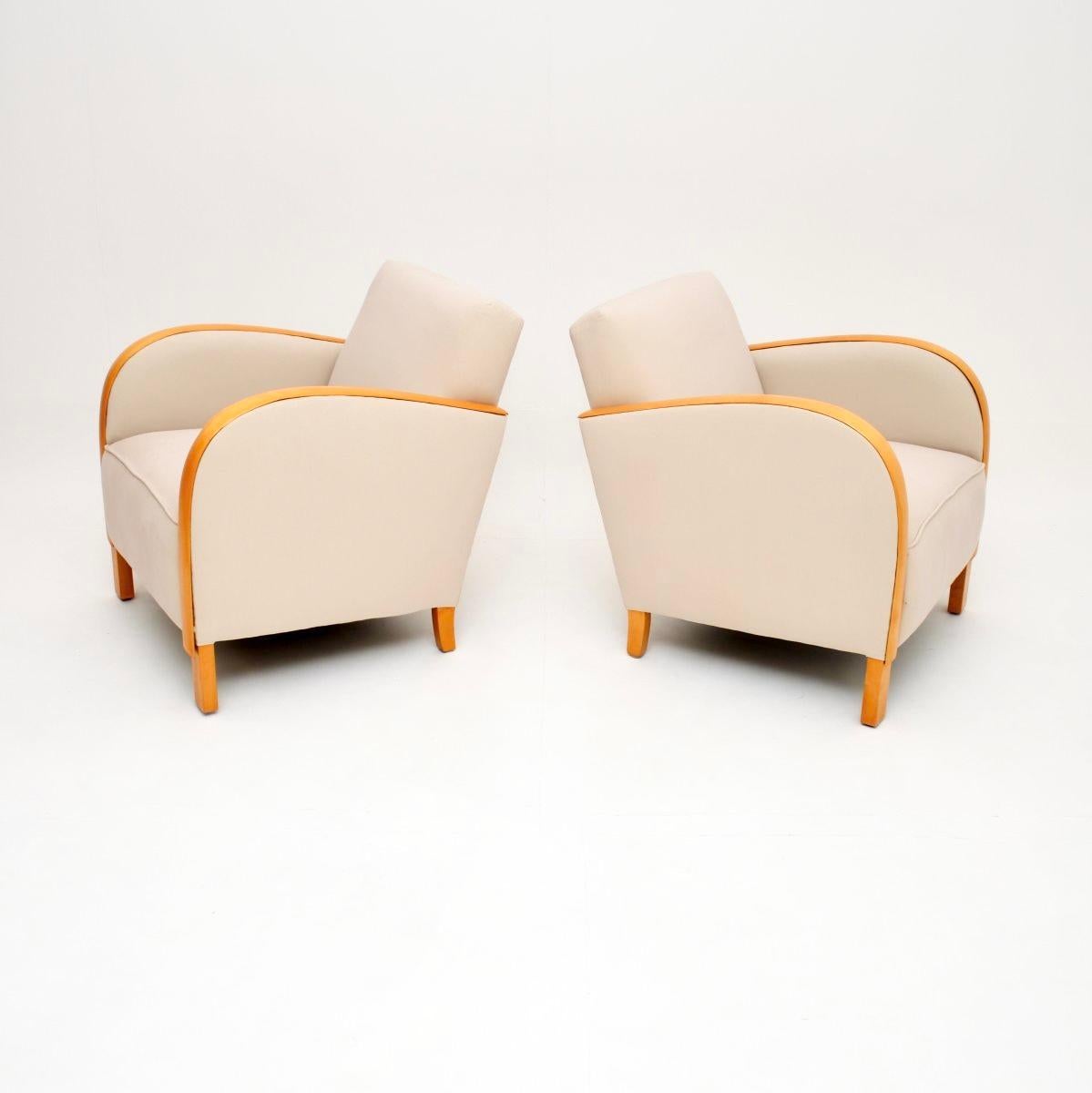 Swedish Pair of Art Deco Armchairs in Satin Birch For Sale