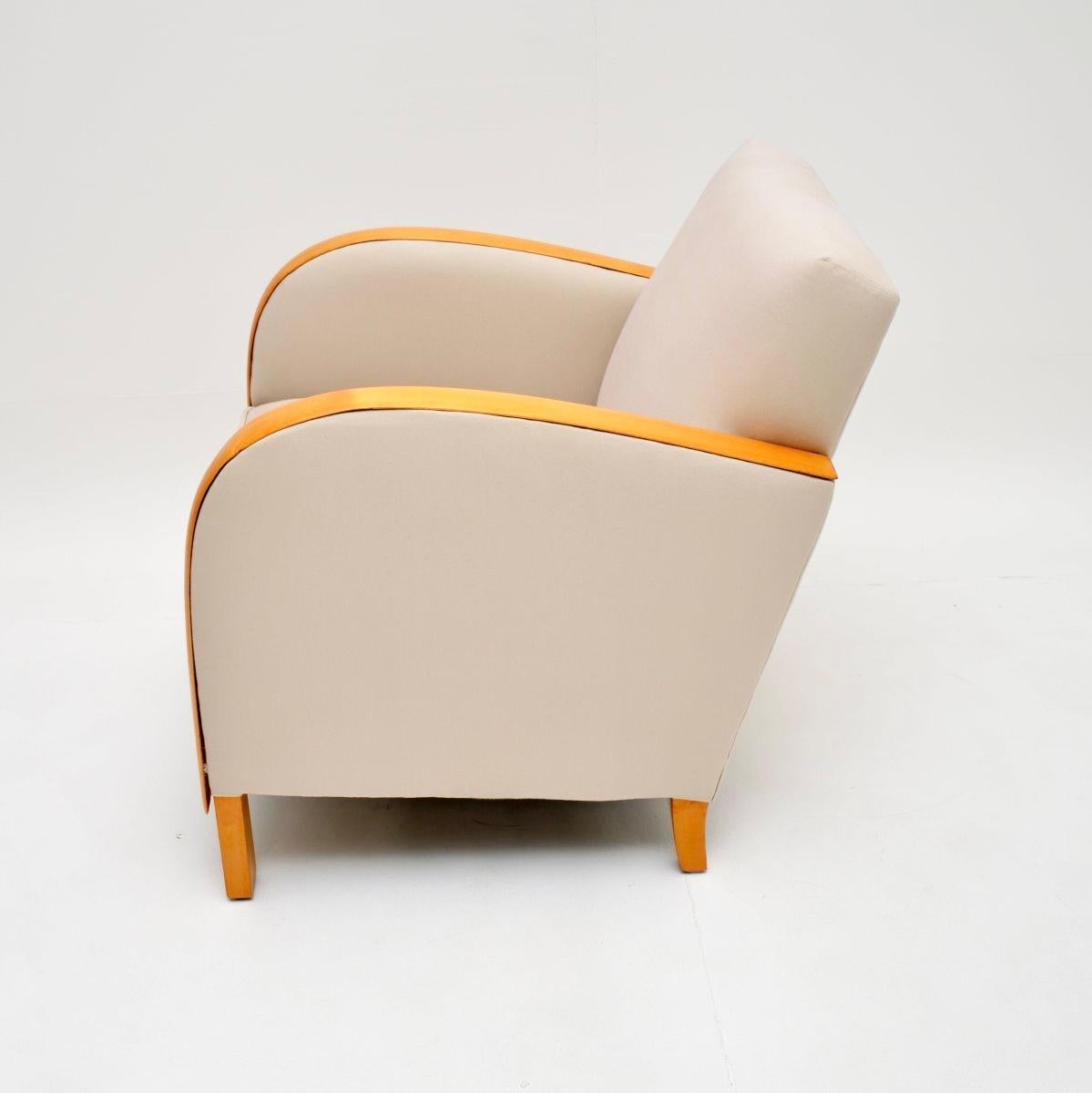 Fabric Pair of Art Deco Armchairs in Satin Birch For Sale