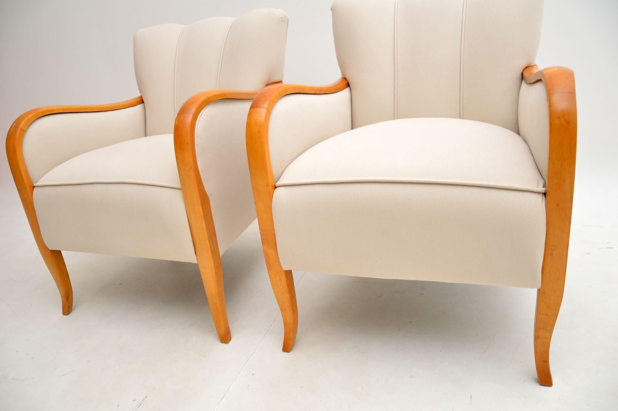 Pair of Art Deco Armchairs in Satin Birch For Sale 1