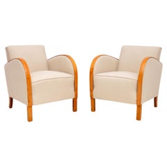 Pair of Art Deco Armchairs in Satin Birch