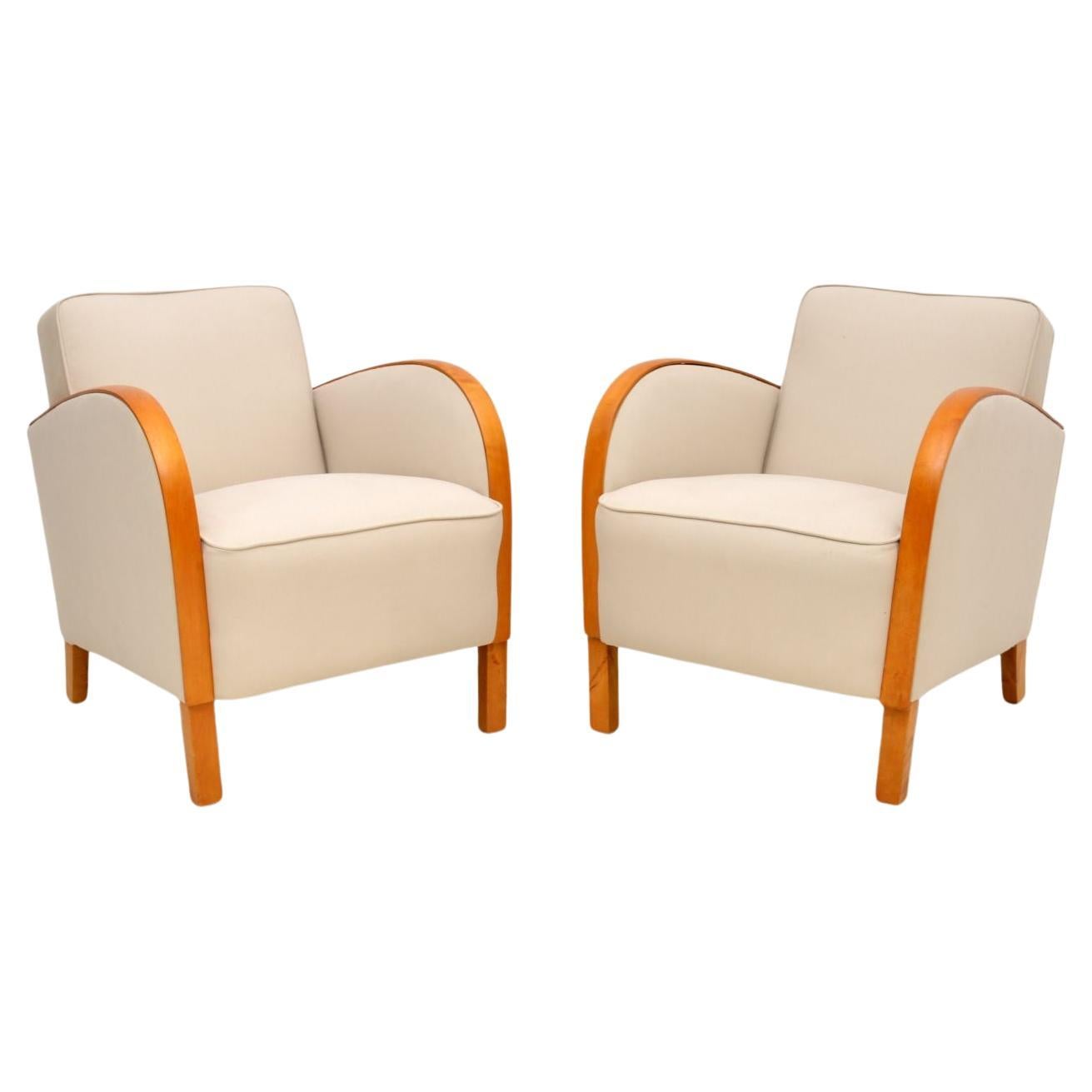 Pair of Art Deco Armchairs in Satin Birch