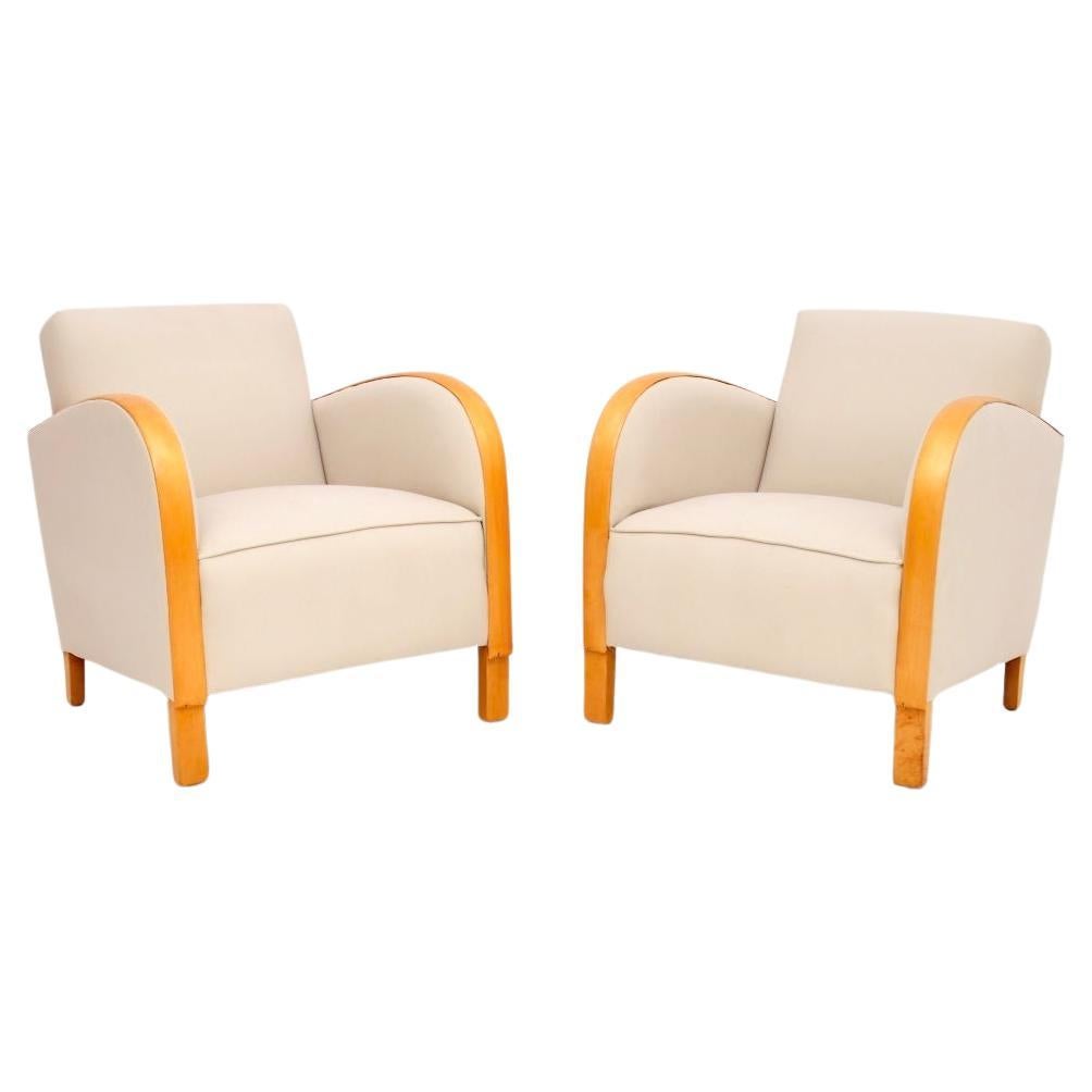 Pair of Art Deco Armchairs in Satin Birch For Sale