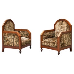 Pair of Art Deco Armchairs in Solid Wood and Tapisserie 1930s