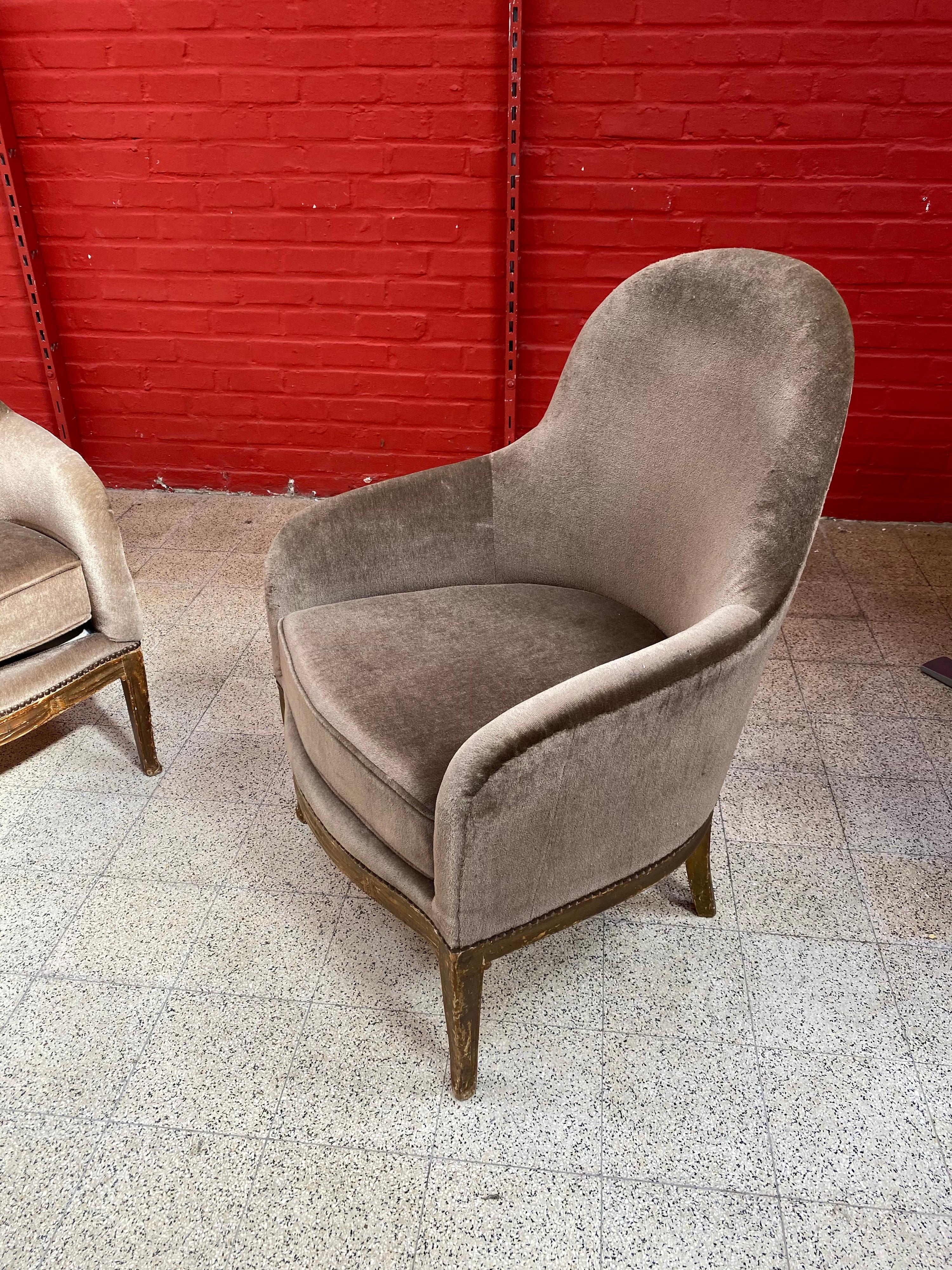 Early 20th Century Pair of Art Deco Armchairs in the Style of Léon Jallot circa 1925