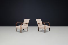 Coppia di poltrone Art Déco in legno di noce e tappezzeria in Teddy, Repubblica Ceca, anni '30