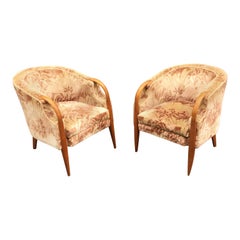 Pair of Art Deco Armchairs in Walnut and Velvet, circa 1930
