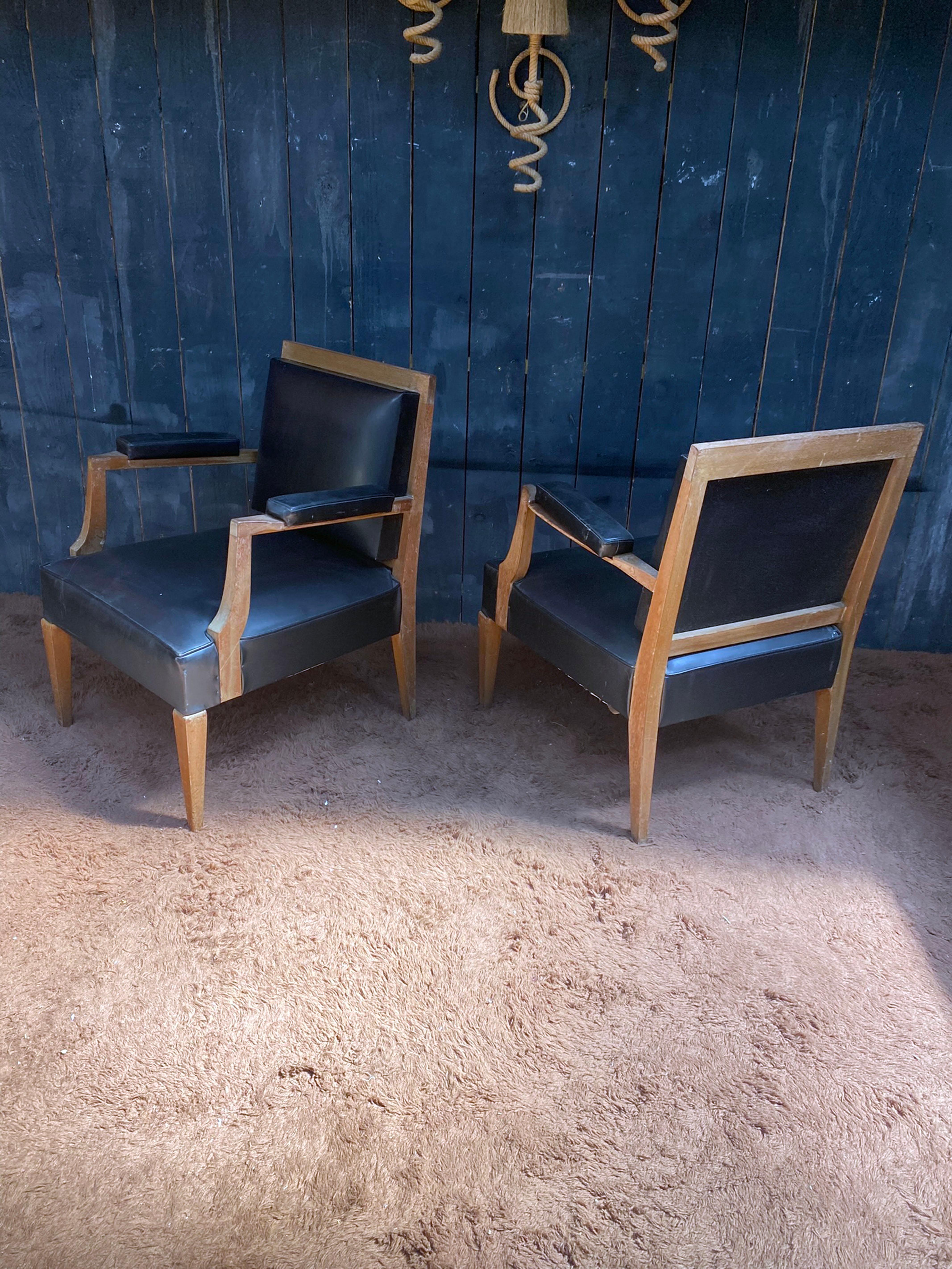 Pair of Art Deco Armchairs in Walnut in the Style of Andre Arbus, circa 1940 9