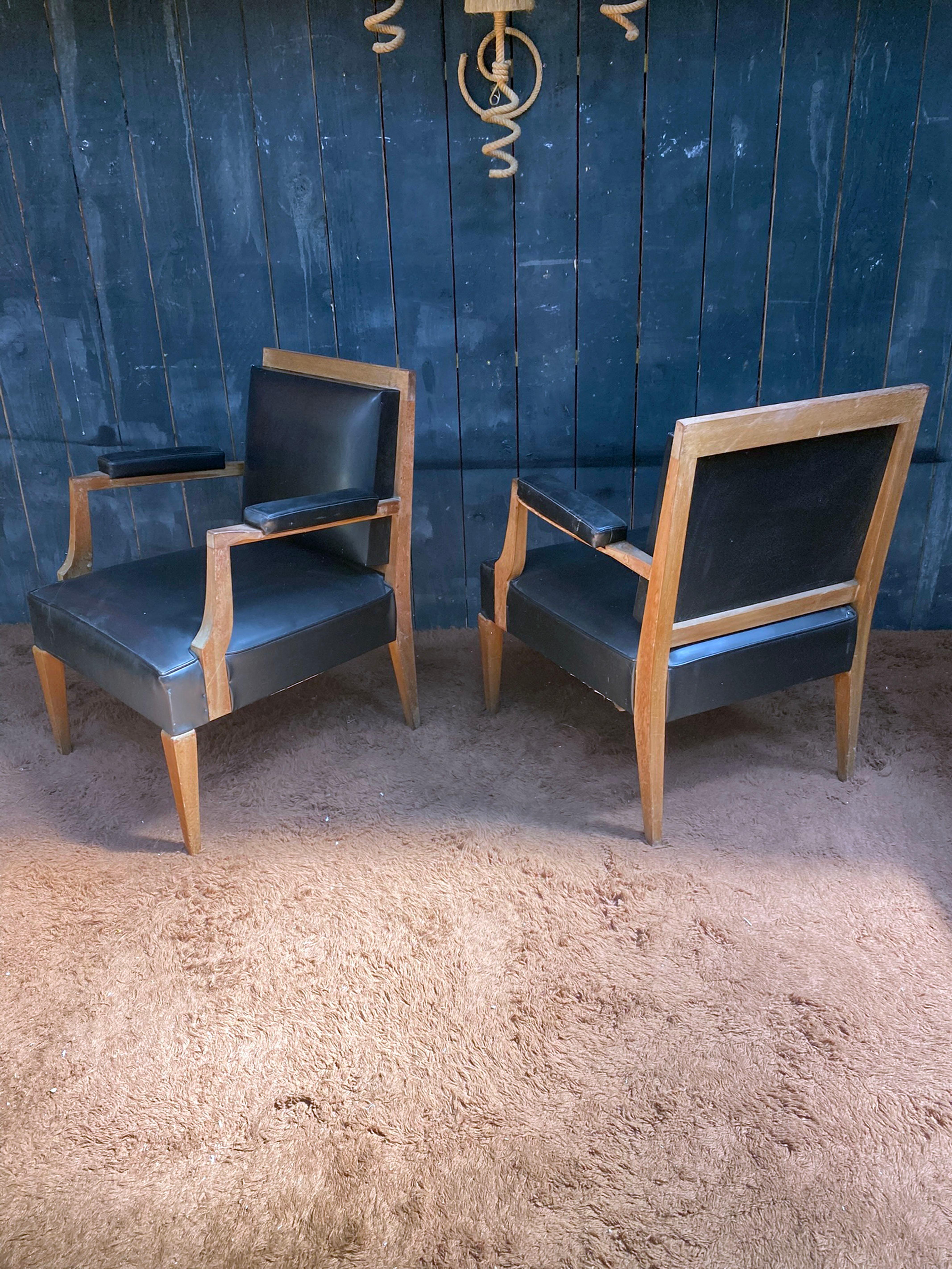 Pair of Art Deco Armchairs in Walnut in the Style of Andre Arbus, circa 1940 2