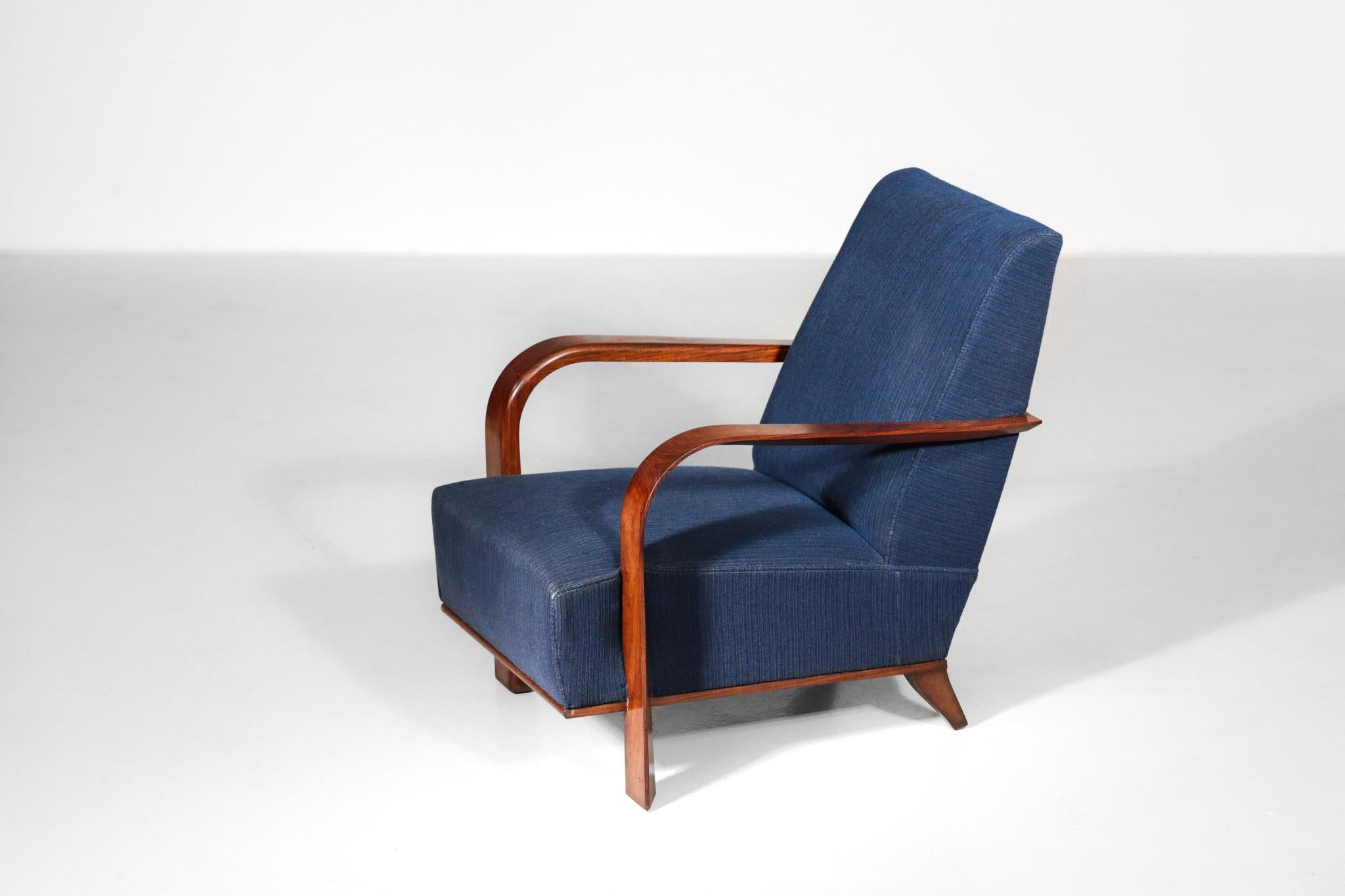 Pair of Art Deco Armchairs in Jules Leleu Style, Dark Blue 3
