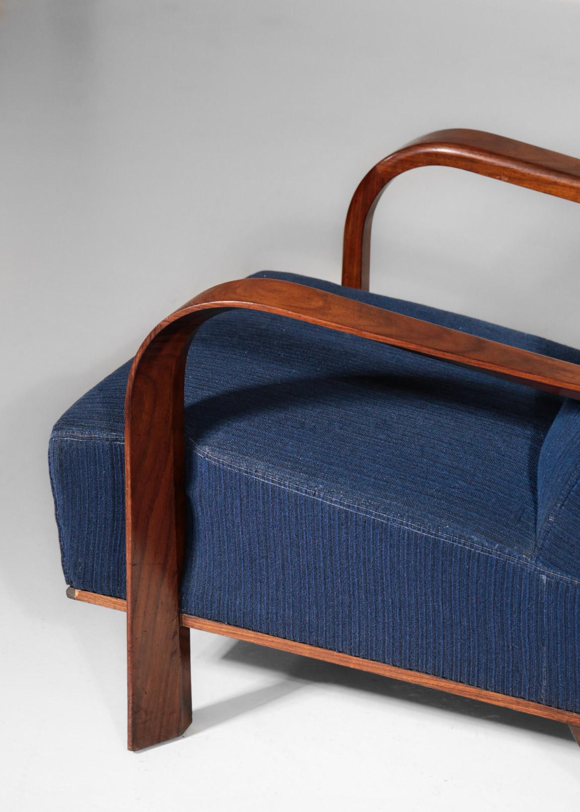 Pair of Art Deco Armchairs in Jules Leleu Style, Dark Blue 4