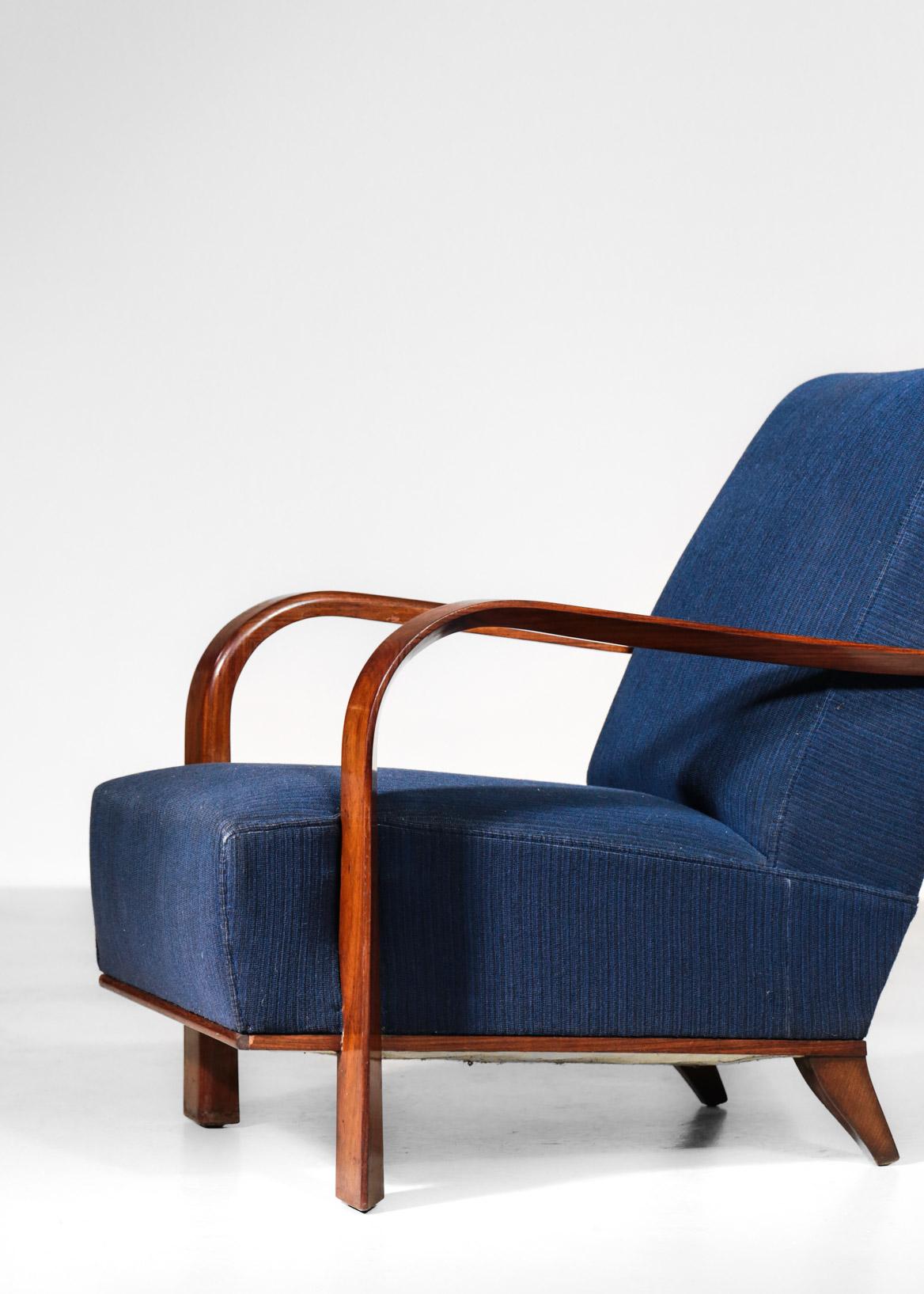 Pair of Art Deco Armchairs in Jules Leleu Style, Dark Blue 5