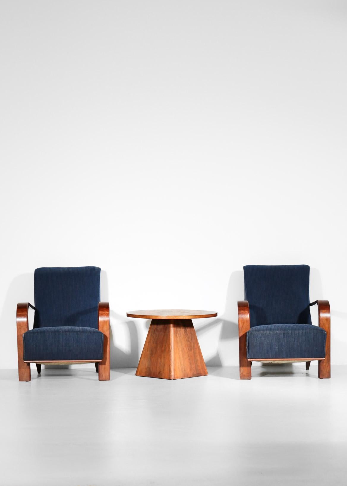 Paar Art-Deco-Sessel im Jules-Leleu-Stil:: dunkelblau 10