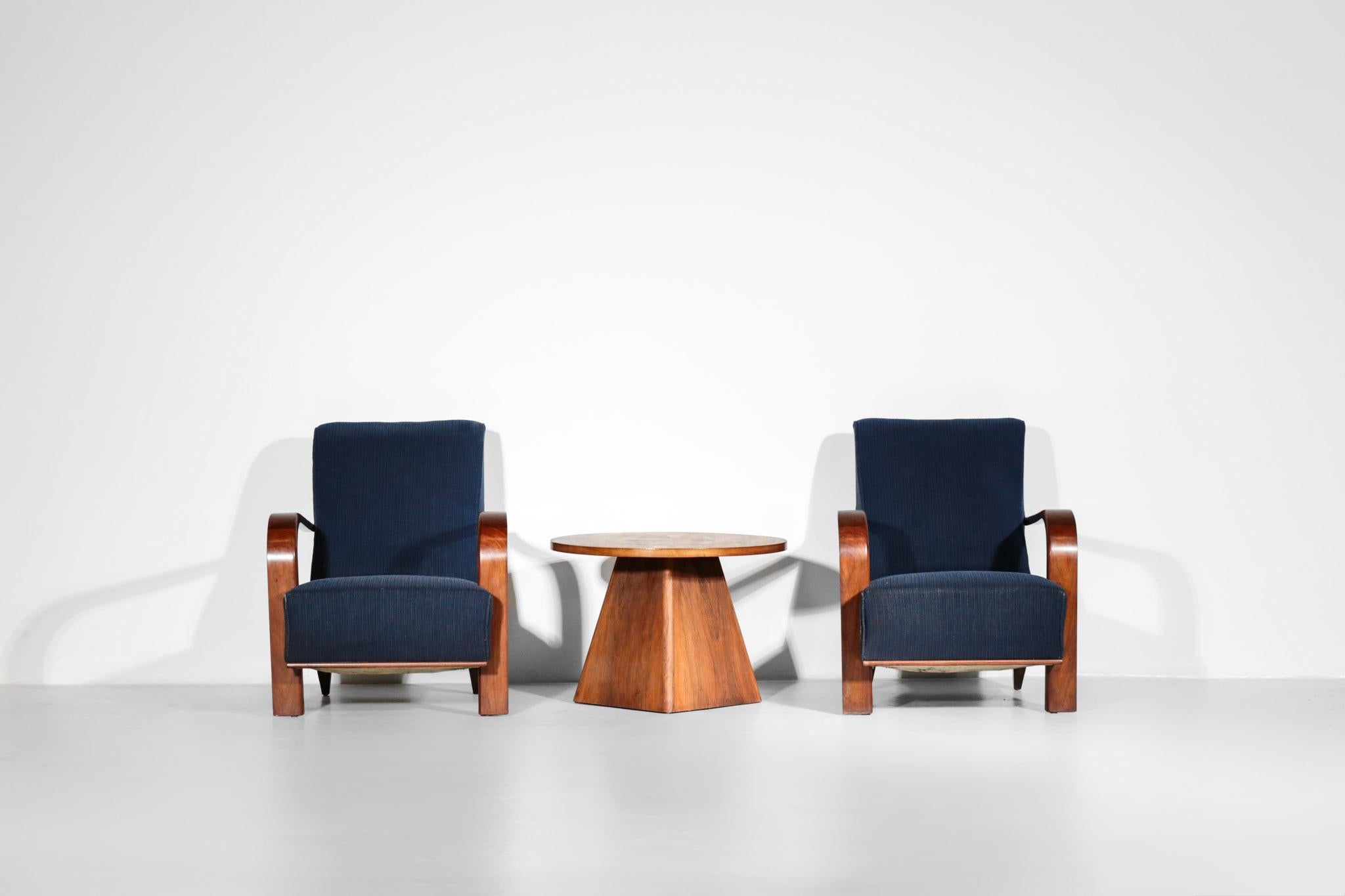 Paar Art-Deco-Sessel im Jules-Leleu-Stil:: dunkelblau (Französisch)