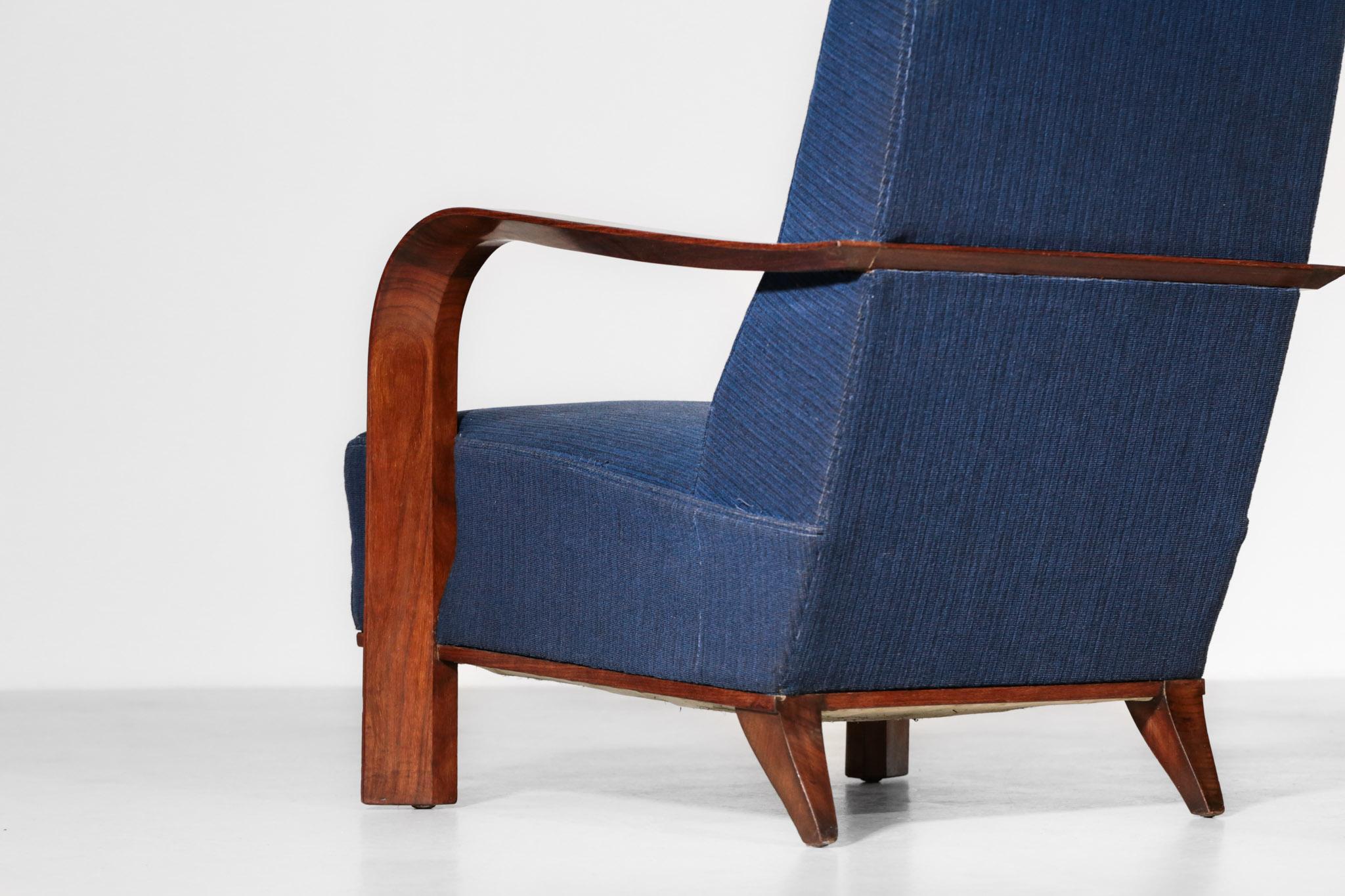 Paar Art-Deco-Sessel im Jules-Leleu-Stil:: dunkelblau 2