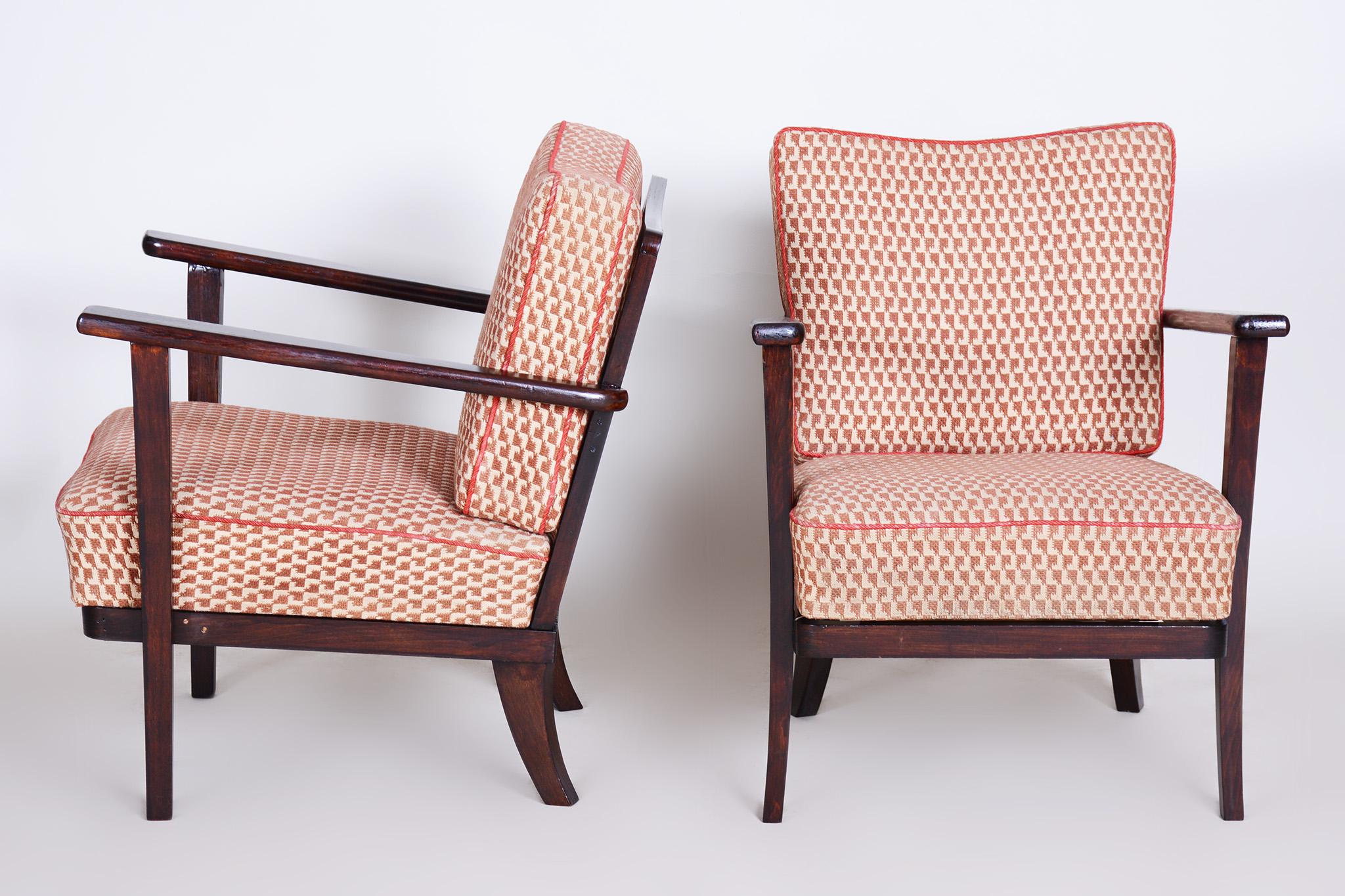 Czech Pair of Art Deco Armchairs Made in the 1930s, Non Restored, Original Beech For Sale