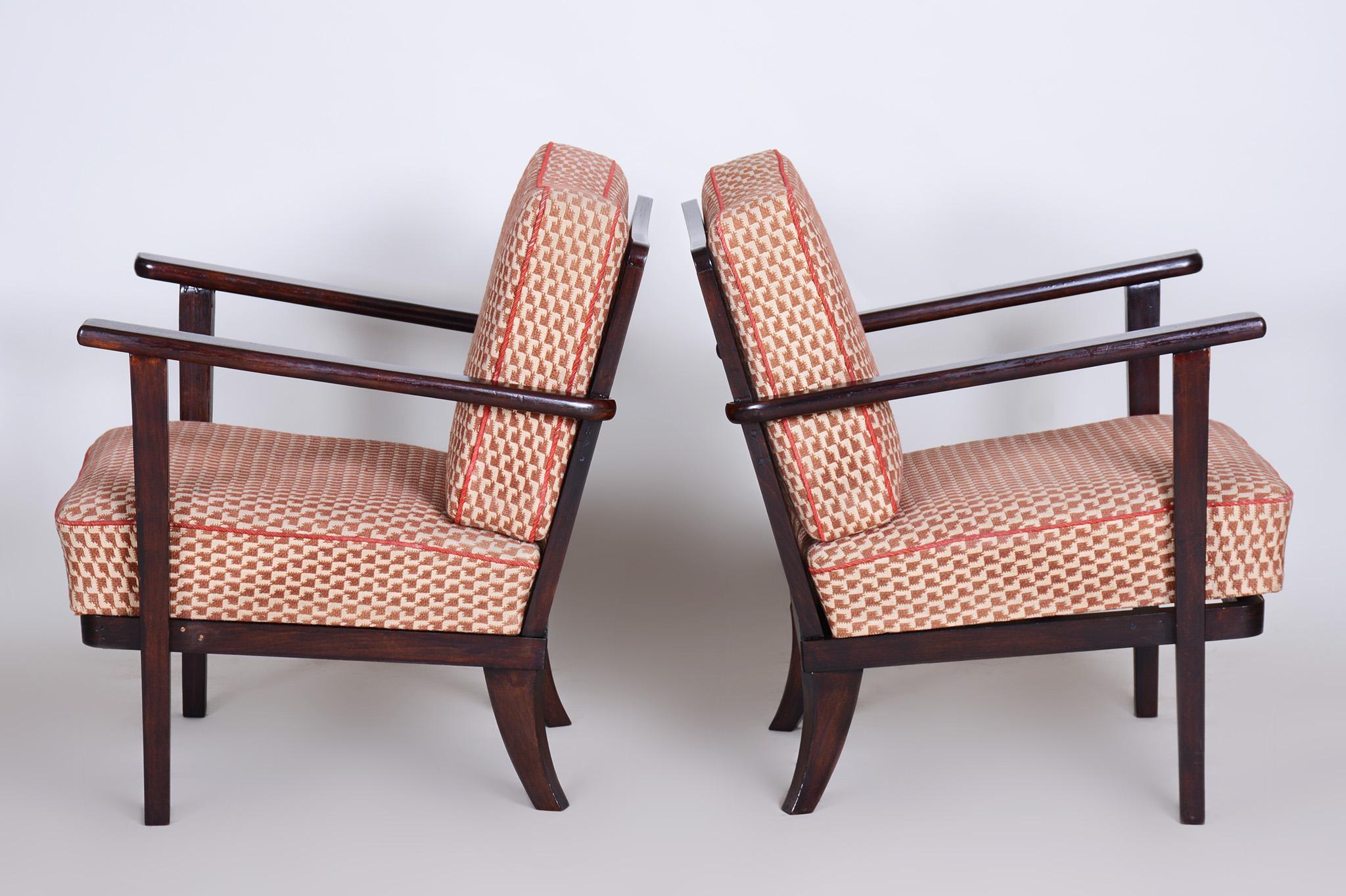 Fabric Pair of Art Deco Armchairs Made in the 1930s, Non Restored, Original Beech For Sale
