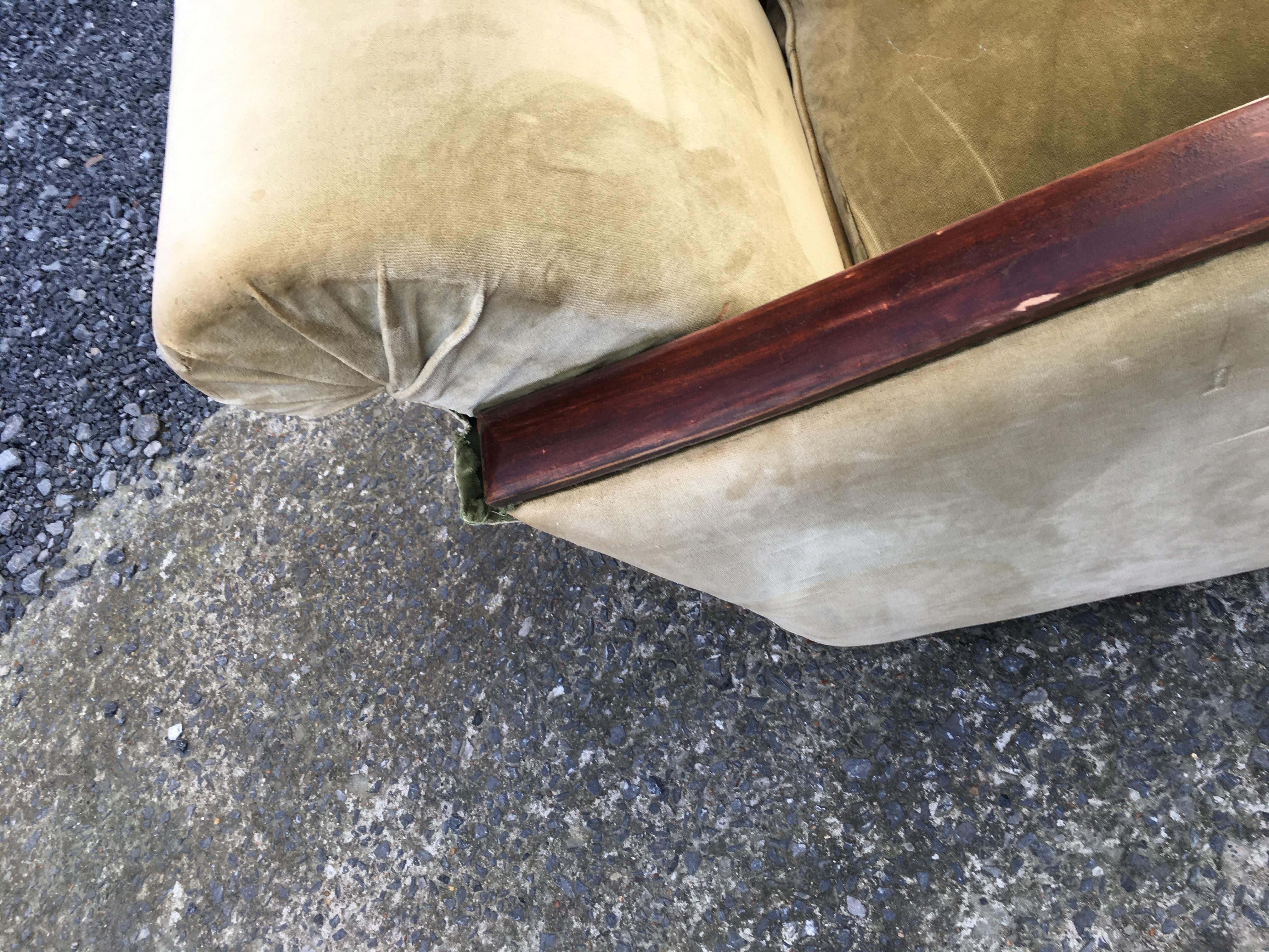 Pair of Art Deco Armchairs, Mahogany and Fabric, circa 1930 In Fair Condition For Sale In Saint-Ouen, FR
